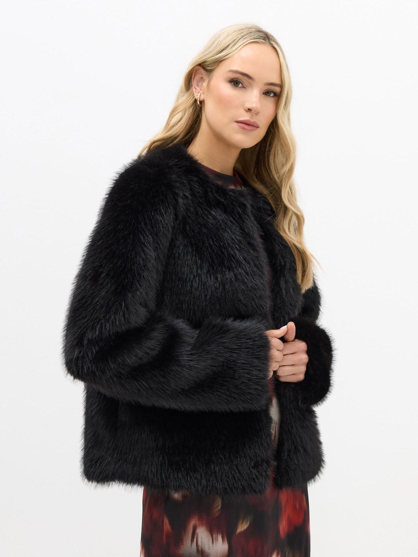 Image 1 of 4 of Long Tall Sally Faux Fur Jacket - Black