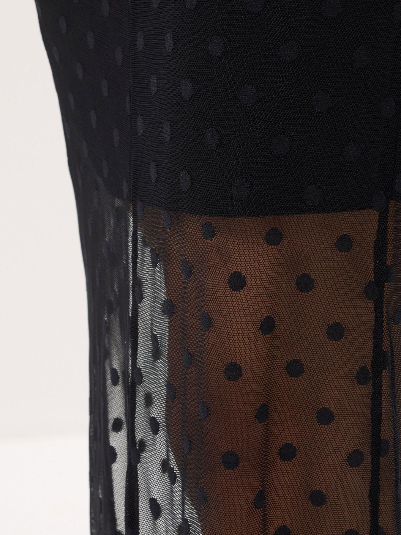 Image 4 of 4 of PixieGirl Petite Spot Mesh Maxi Skirt - Black