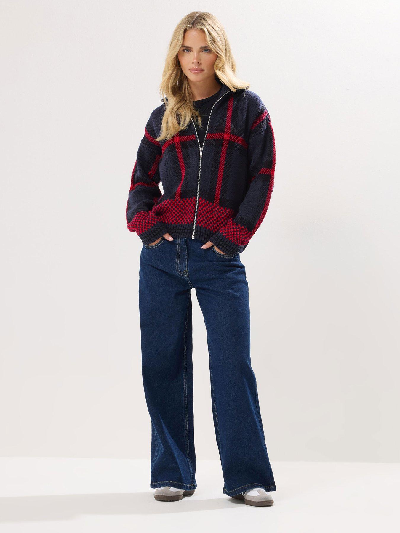Image 3 of 5 of PixieGirl Petite Check Zip Thru Cardigan - Blue