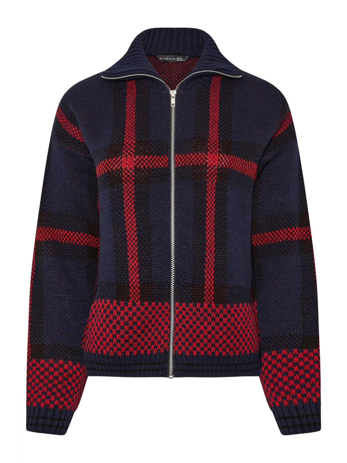 Image 5 of 5 of PixieGirl Petite Check Zip Thru Cardigan - Blue