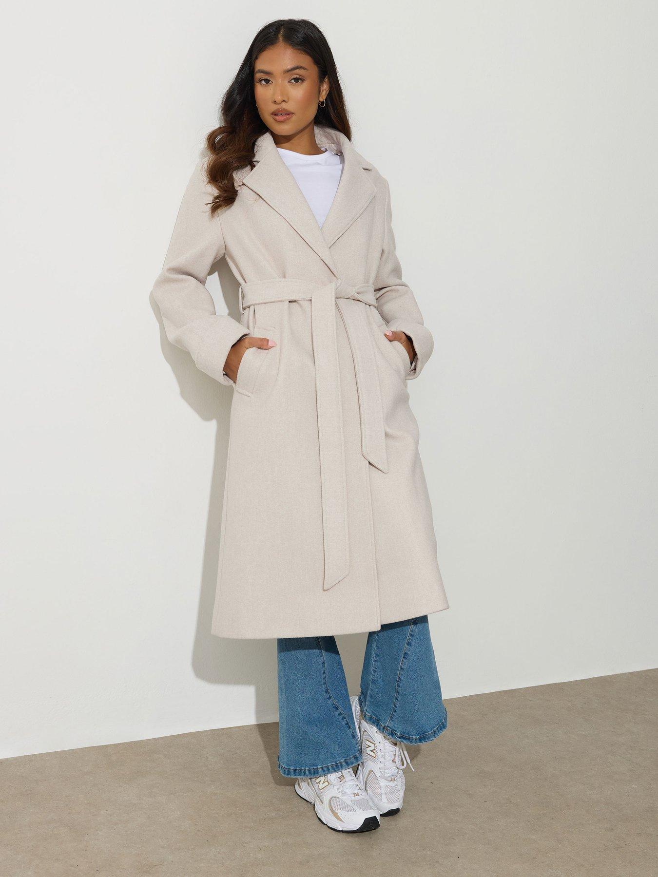 Image 1 of 4 of PixieGirl Petite Wrap Belted Coat - Natural