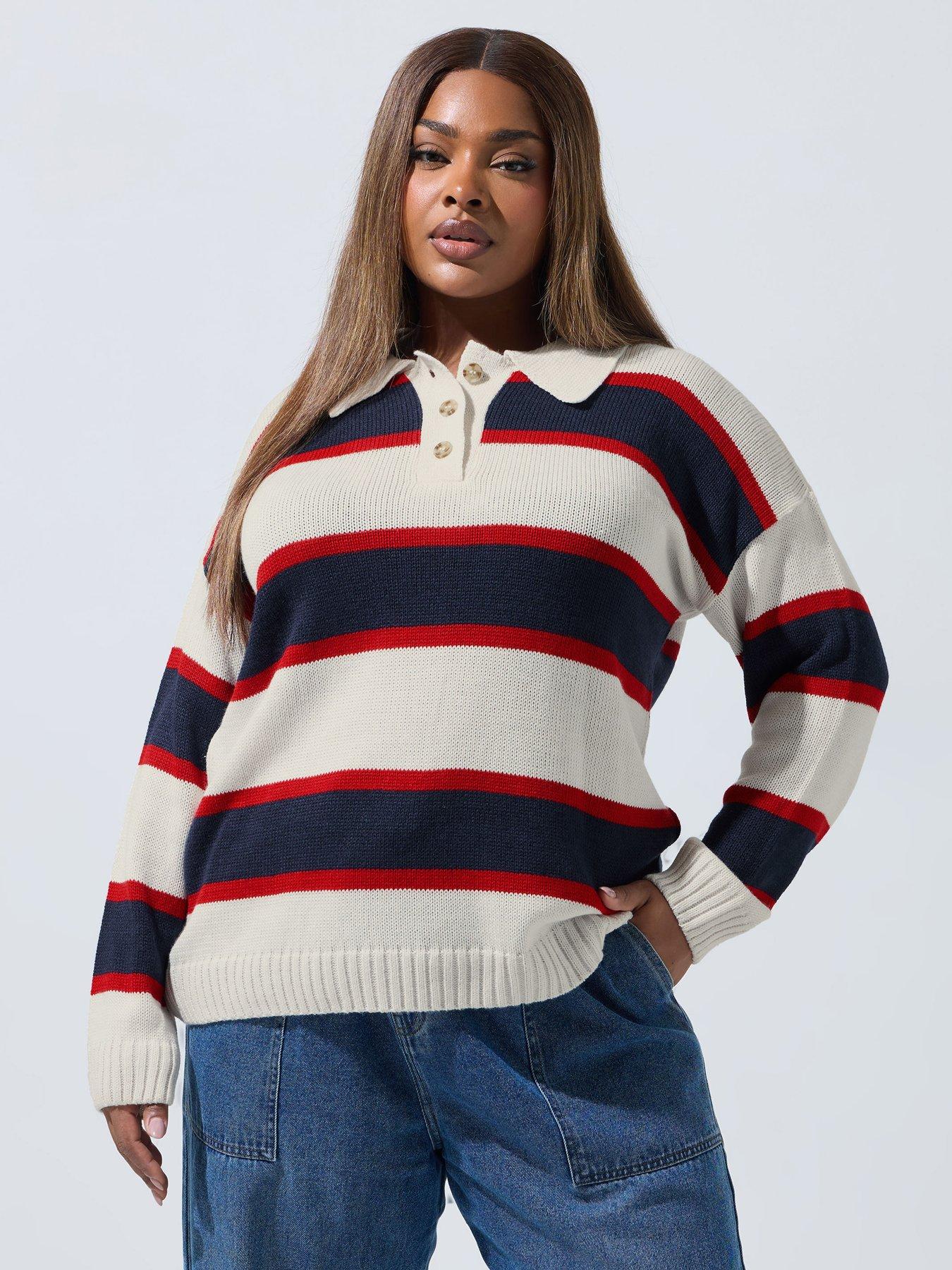 undefined Curve Stripe Button Knitted Jumper - White