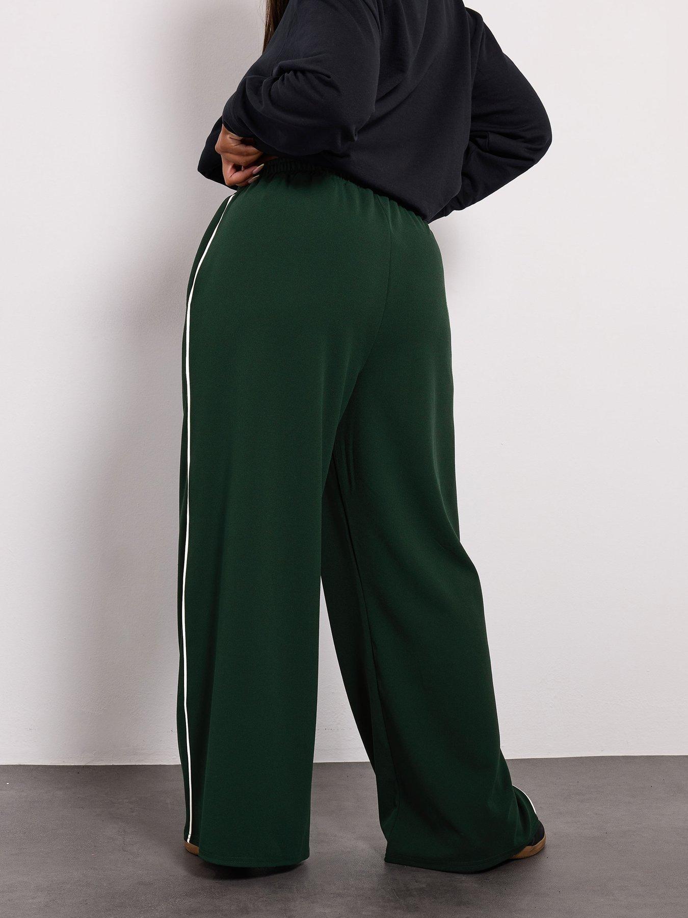 Image 2 of 4 of Yours Curve Scuba Sporty Wide Leg Trouser - Green