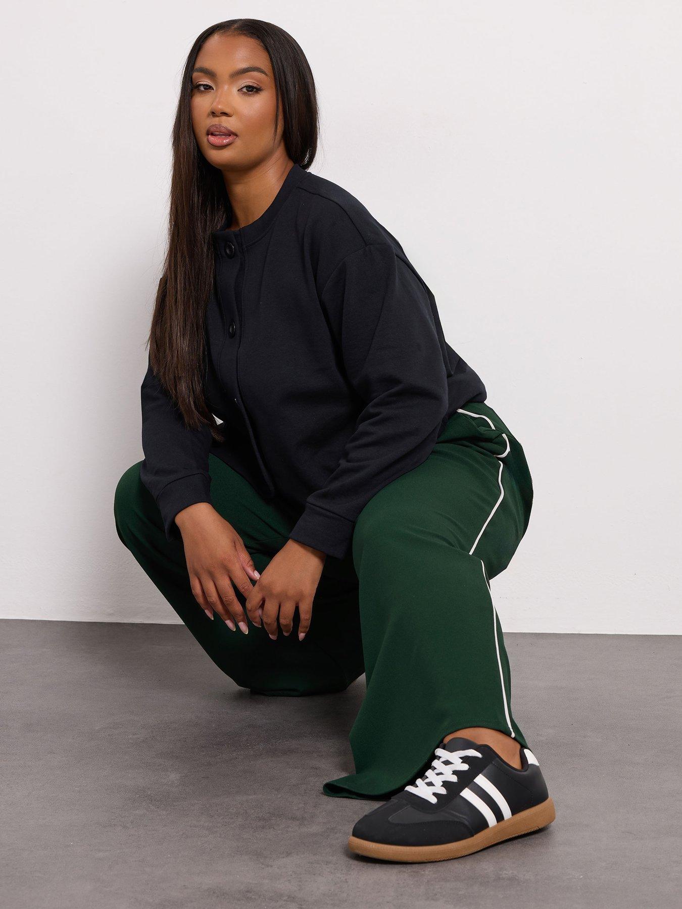 Image 3 of 4 of Yours Curve Scuba Sporty Wide Leg Trouser - Green