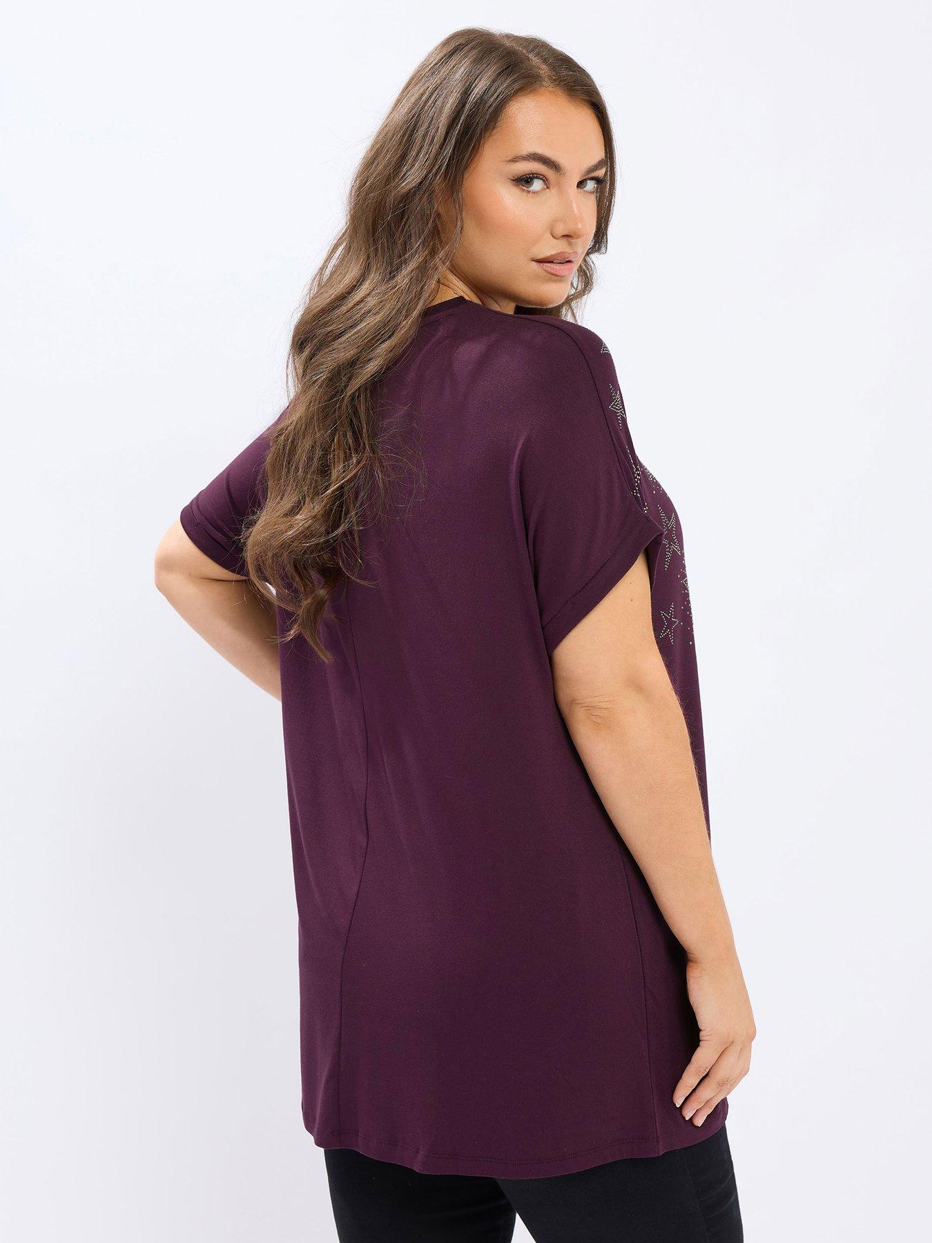 Image 2 of 4 of Yours Curve Star Stud Embellishment T-Shirt - Purple