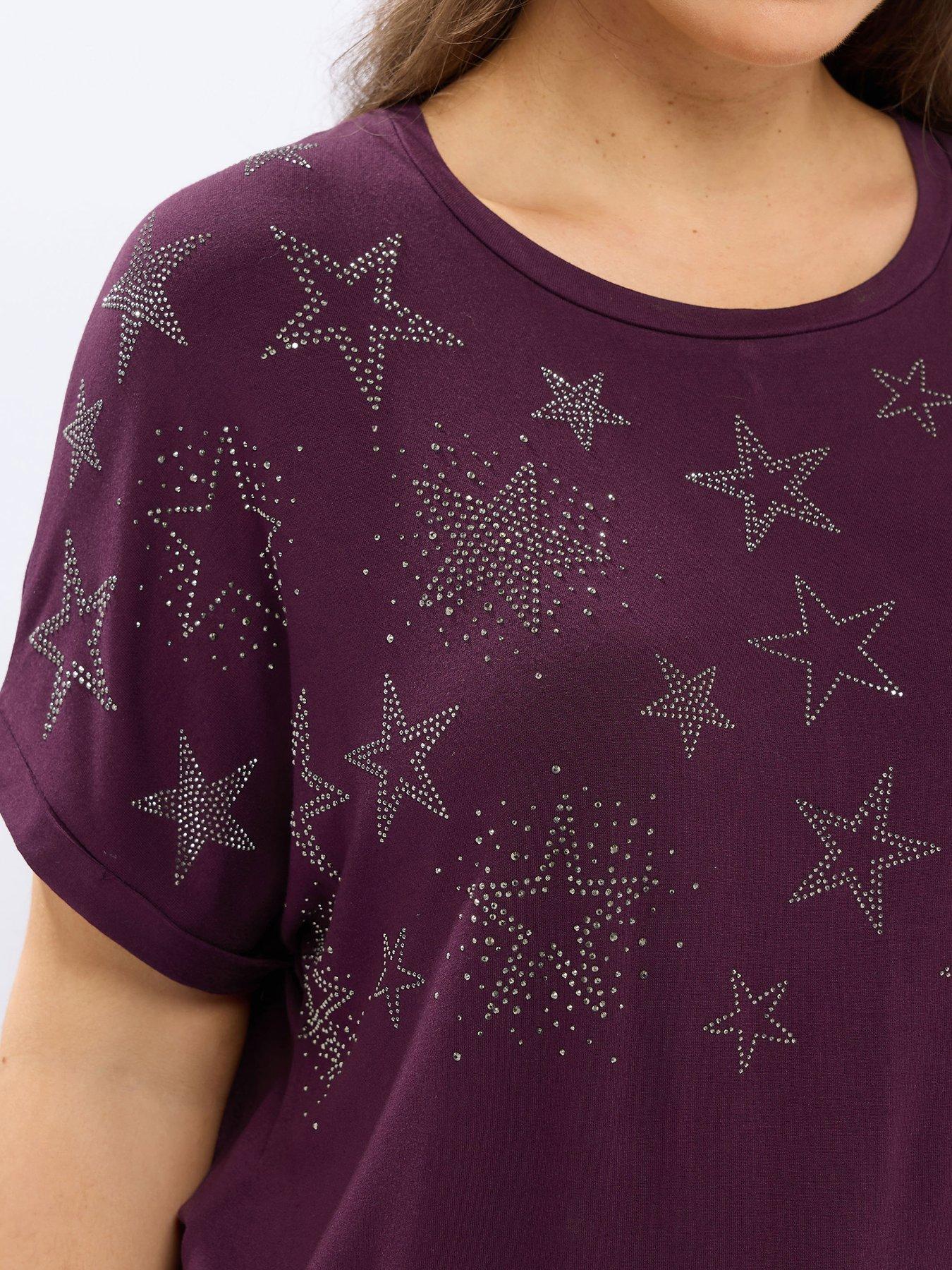 Image 4 of 4 of Yours Curve Star Stud Embellishment T-Shirt - Purple