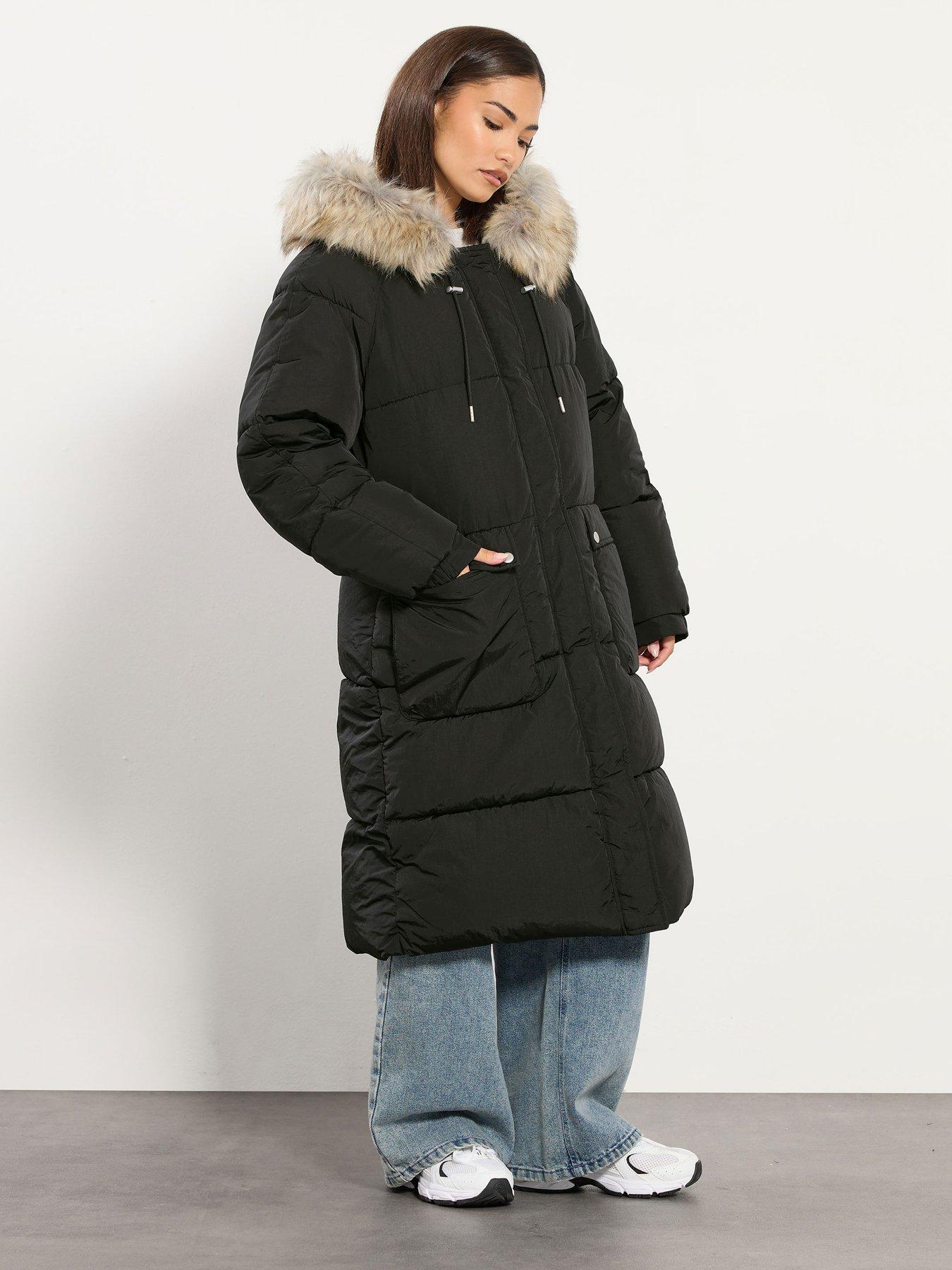 Image 3 of 4 of PixieGirl Petite Hooded Midi Puffer Coat - Black