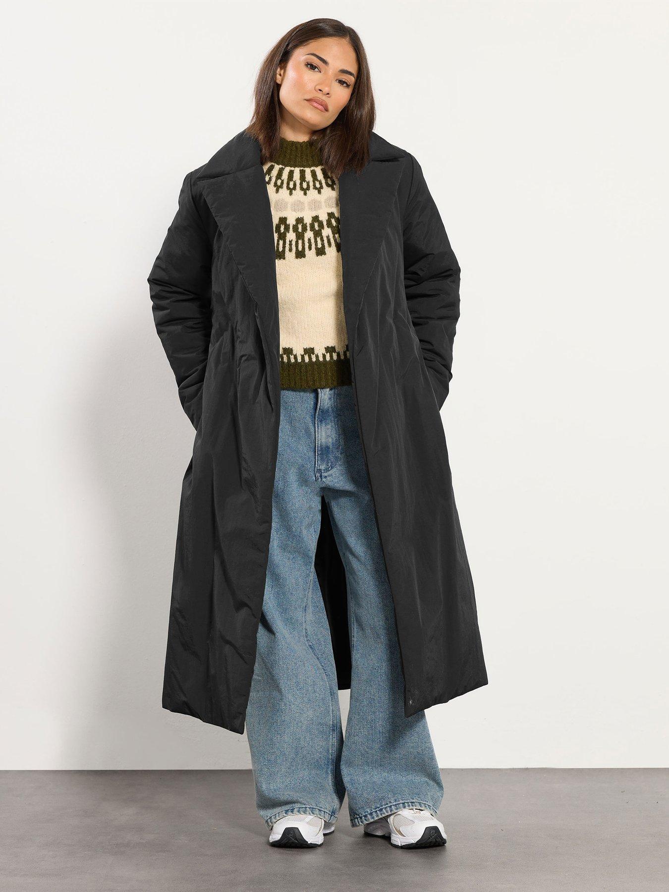  image of pixiegirl-petite-longline-duvet-belted-coat-black