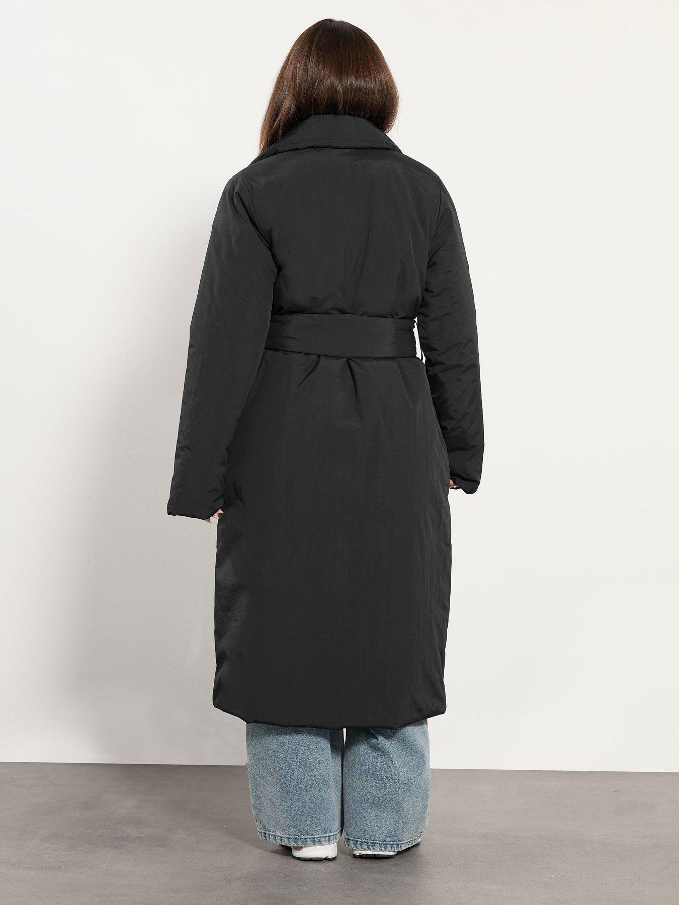  image of pixiegirl-petite-longline-duvet-belted-coat-black