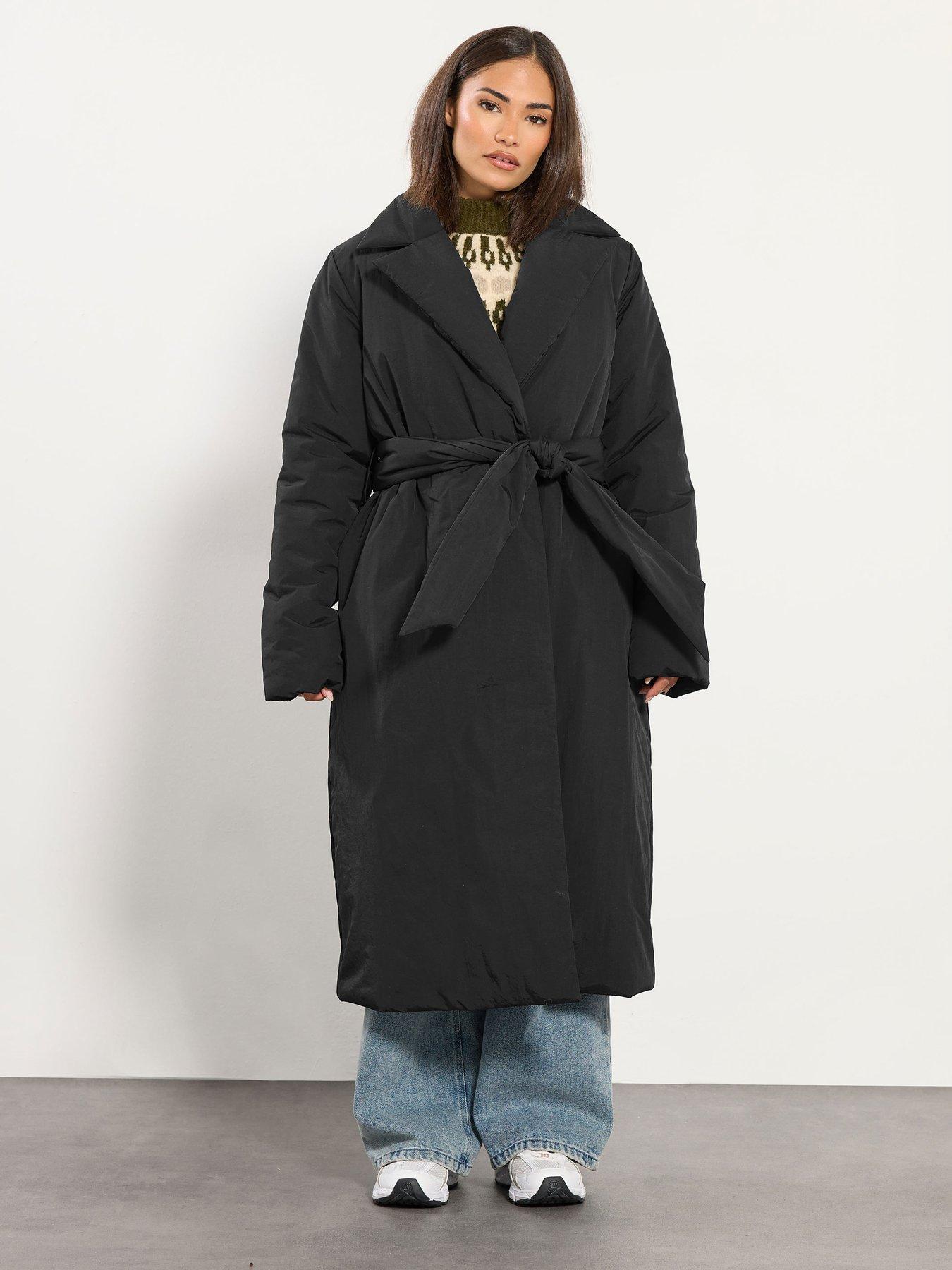  image of pixiegirl-petite-longline-duvet-belted-coat-black