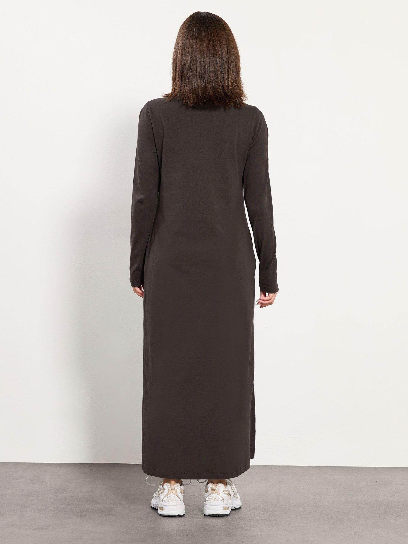 Image 2 of 4 of PixieGirl Petite Long Sleeve T-Shirt Maxi Dress - Brown