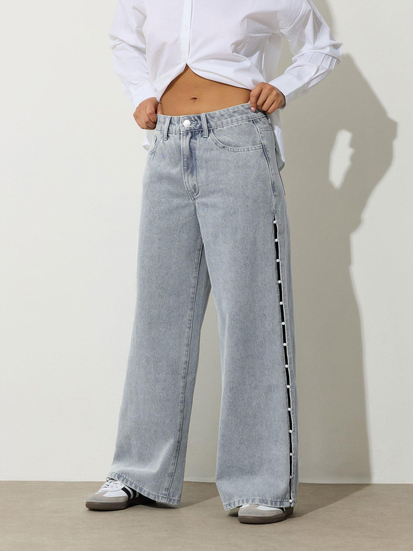 undefined Petite Pearl Side Jean Wide Leg Jean - Blue