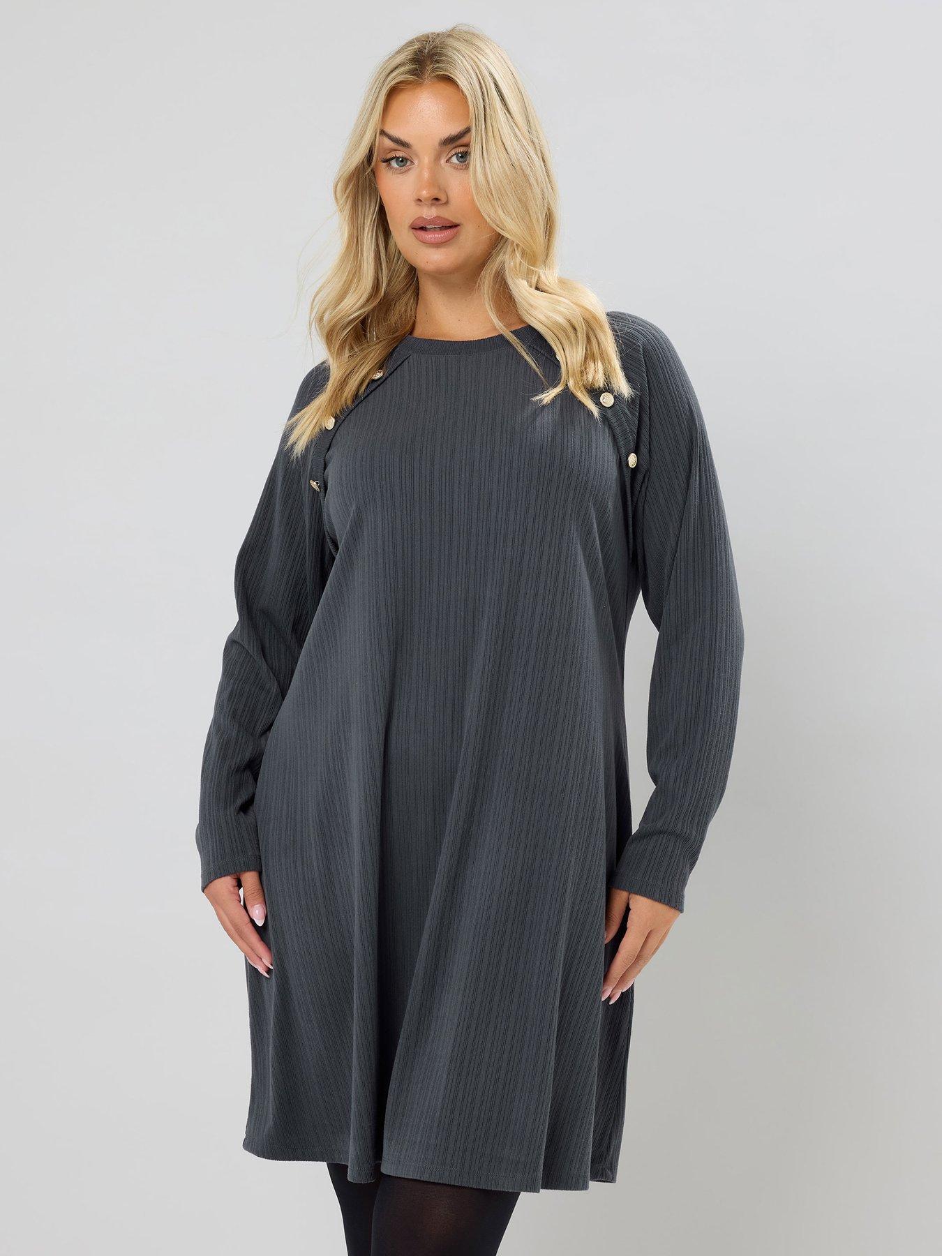 undefined Curve Military Rib Tunic Dress - Grey