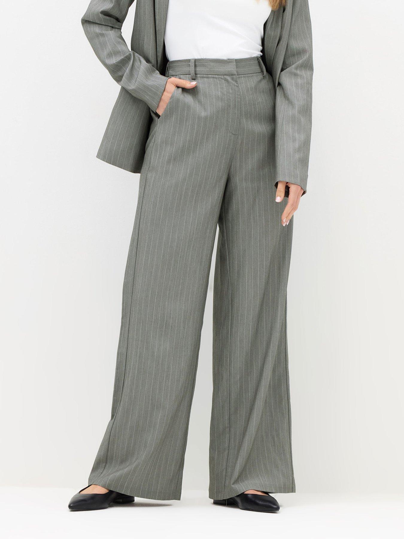  image of long-tall-sally-pinstripe-trouser-36-grey