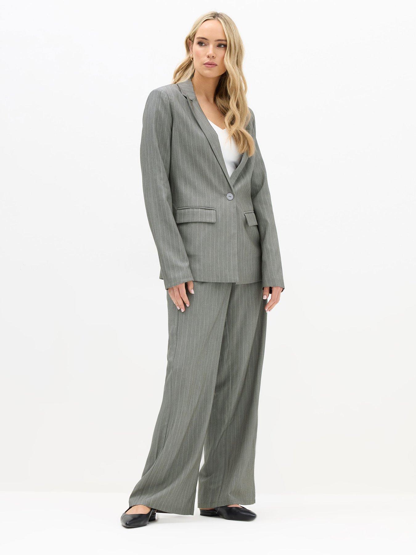  image of long-tall-sally-pinstripe-blazer-grey
