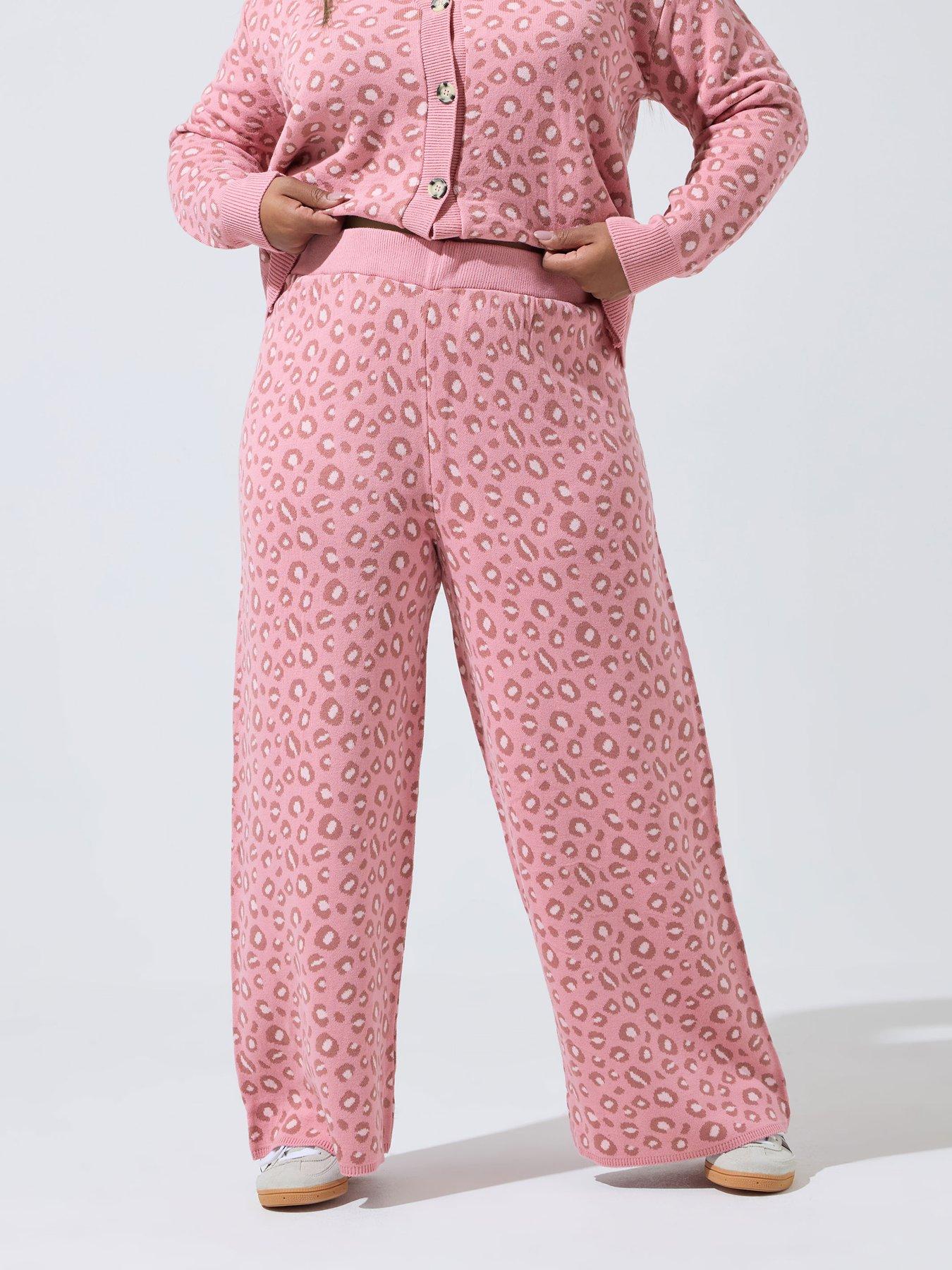 Yours Curve Leopard Knitted Trouser - Pink