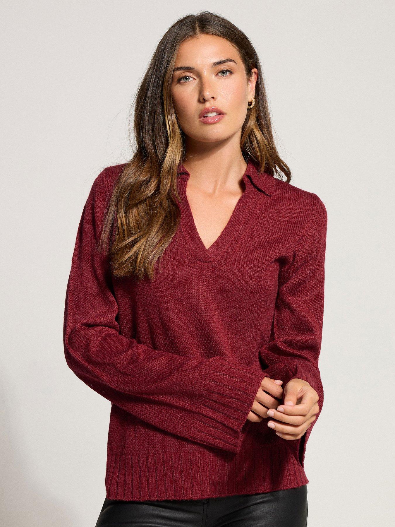 undefined Collar Ladder Trim Jumper - Red