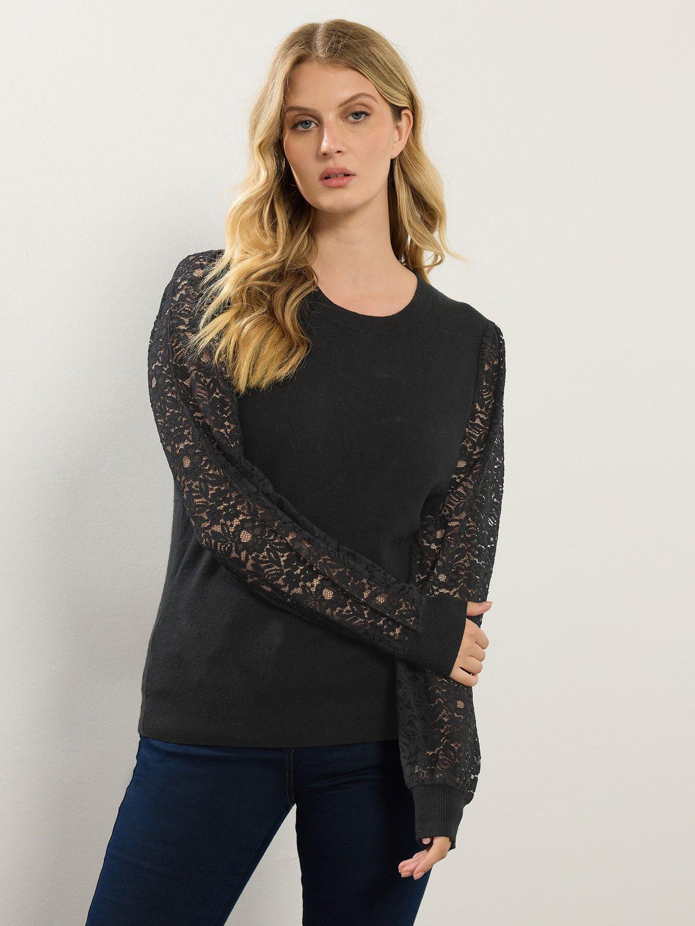 Long Tall Sally Lace Sleeve Jumper - Black
