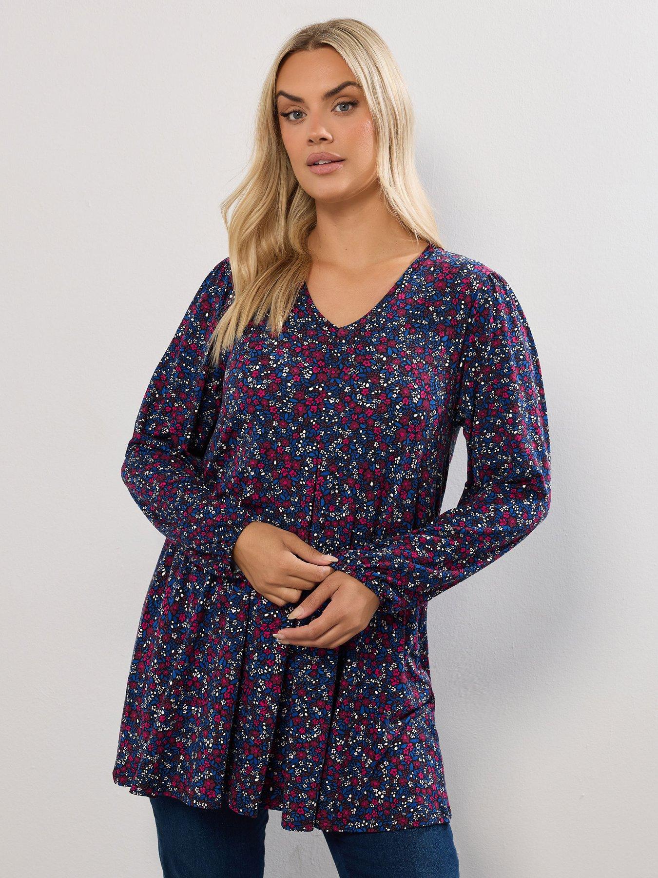 Yours Curve Pleat Balloon Sleeve Top - Print