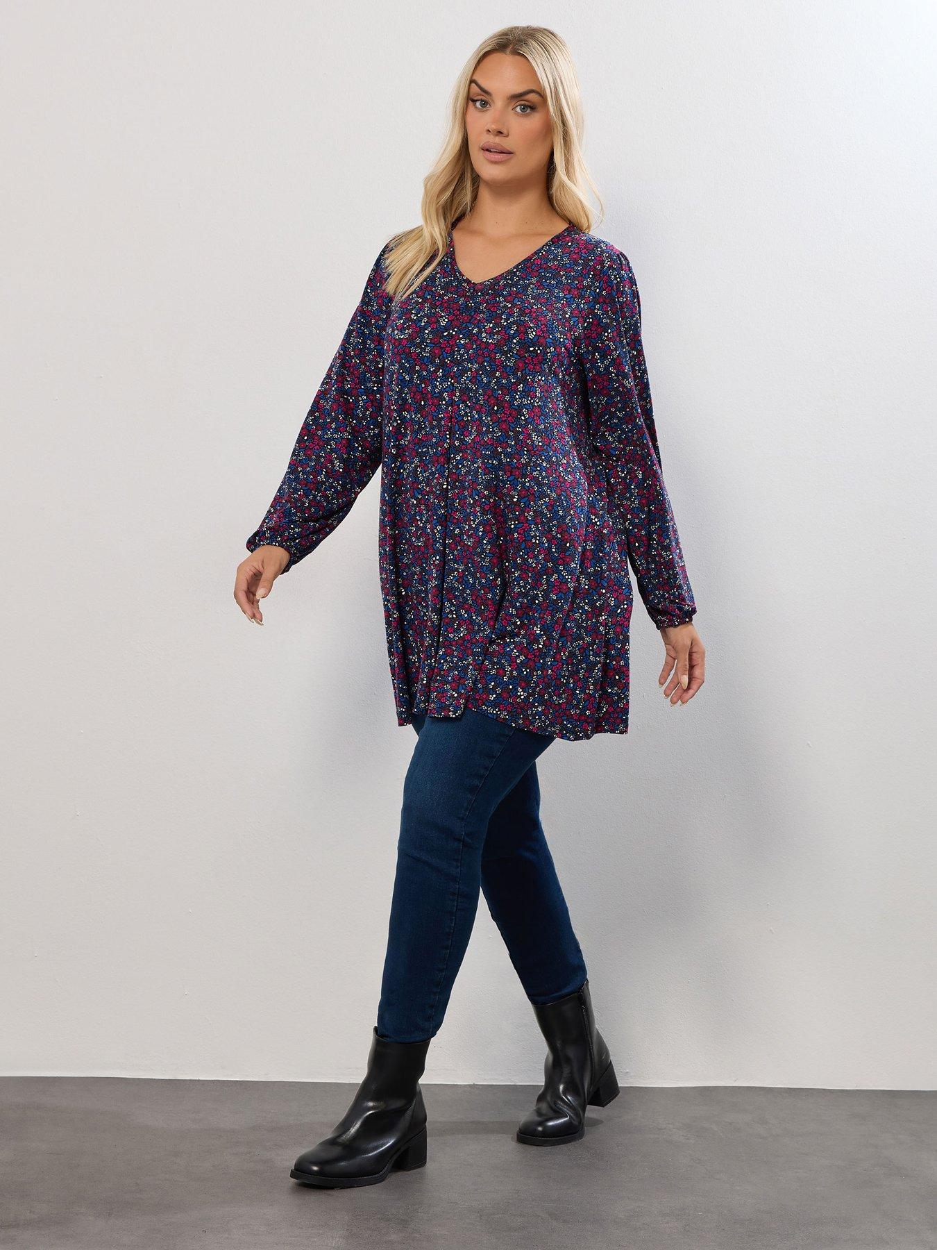 Image 3 of 4 of Yours Curve Pleat Balloon Sleeve Top - Print