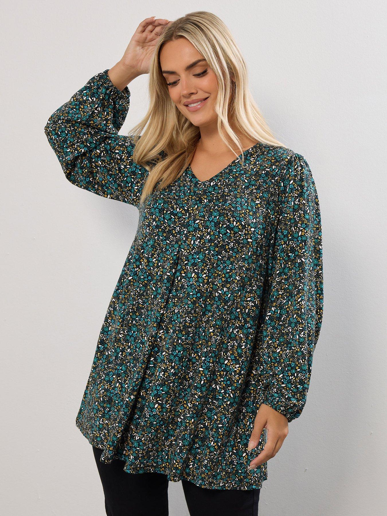 Yours Curve Pleat Balloon Sleeve Top - Print
