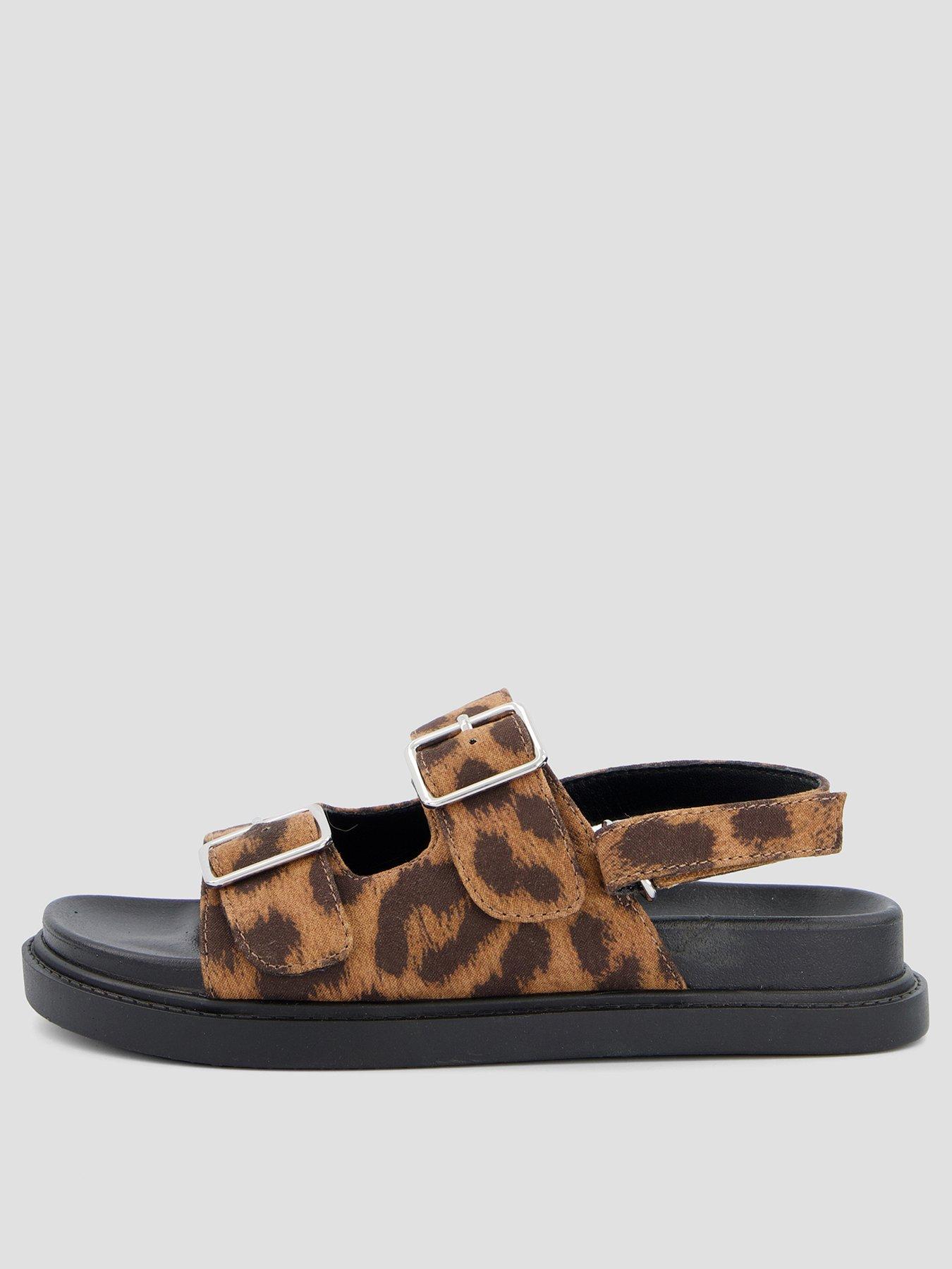 stillFront image of the-very-collection-leopard-buckle-strap-sandals-brown