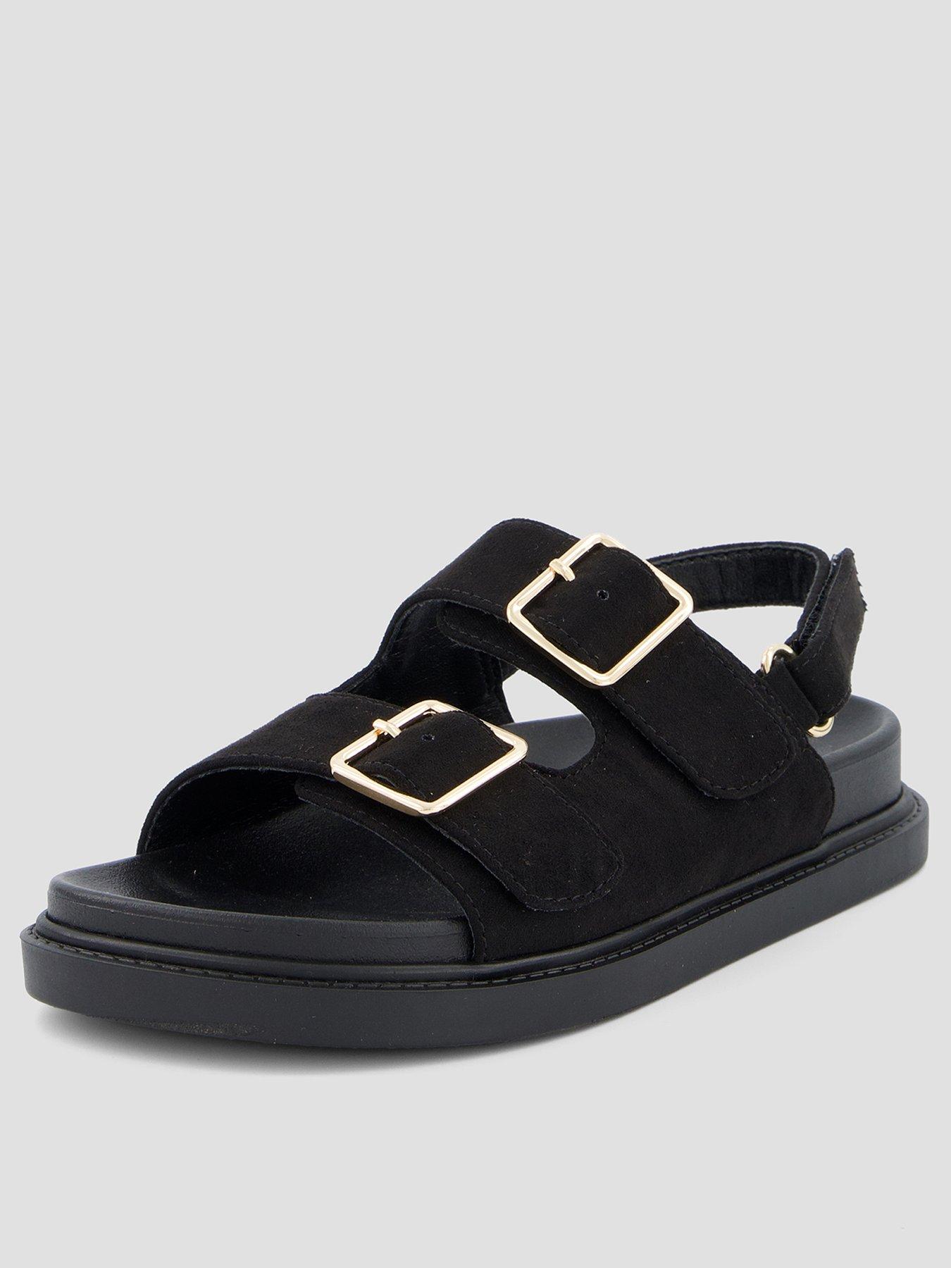 front image of the-very-collection-buckle-strap-sandal-black