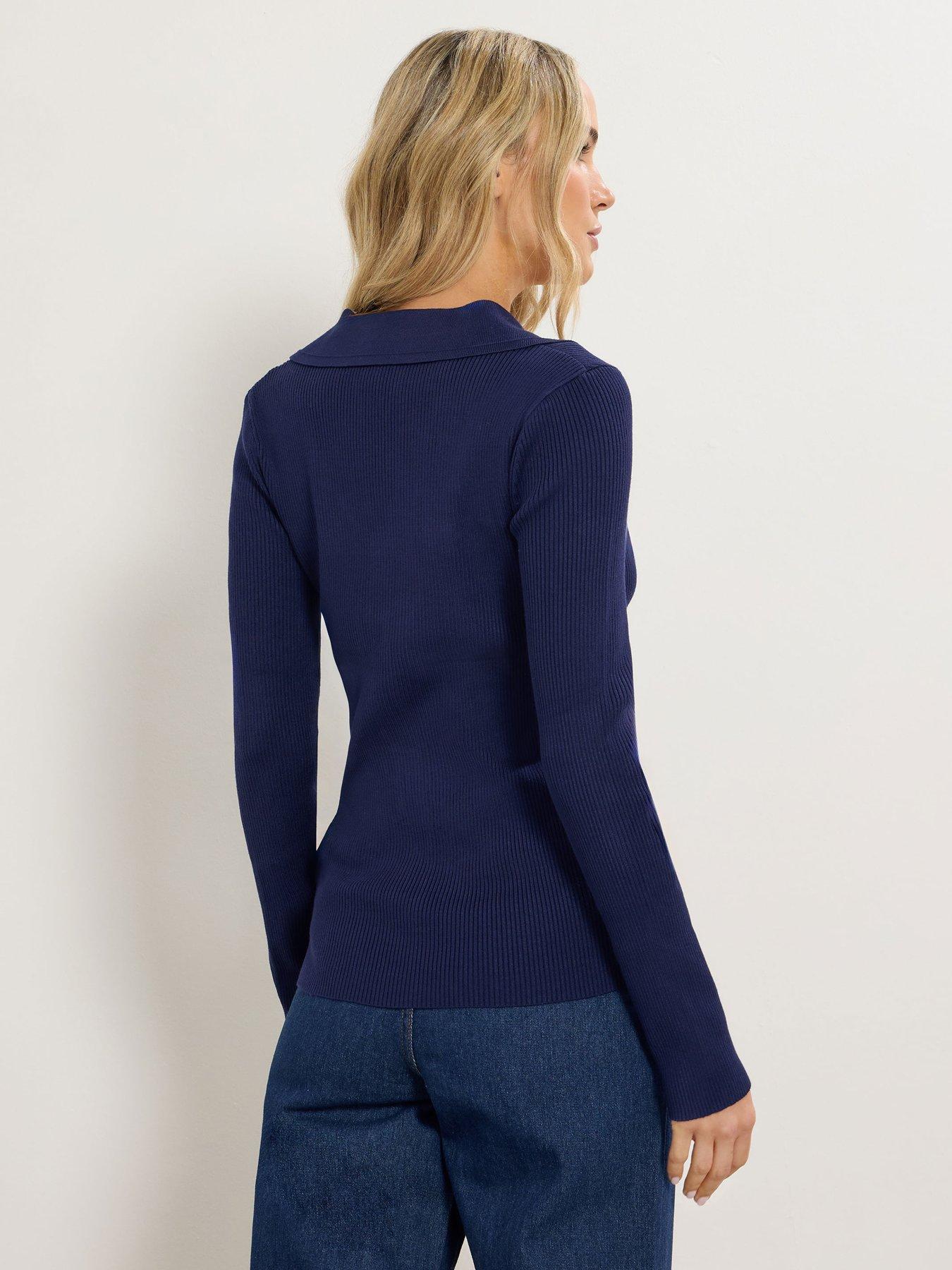 Image 2 of 4 of Long Tall Sally Button Detail Collar Rib Top - Blue