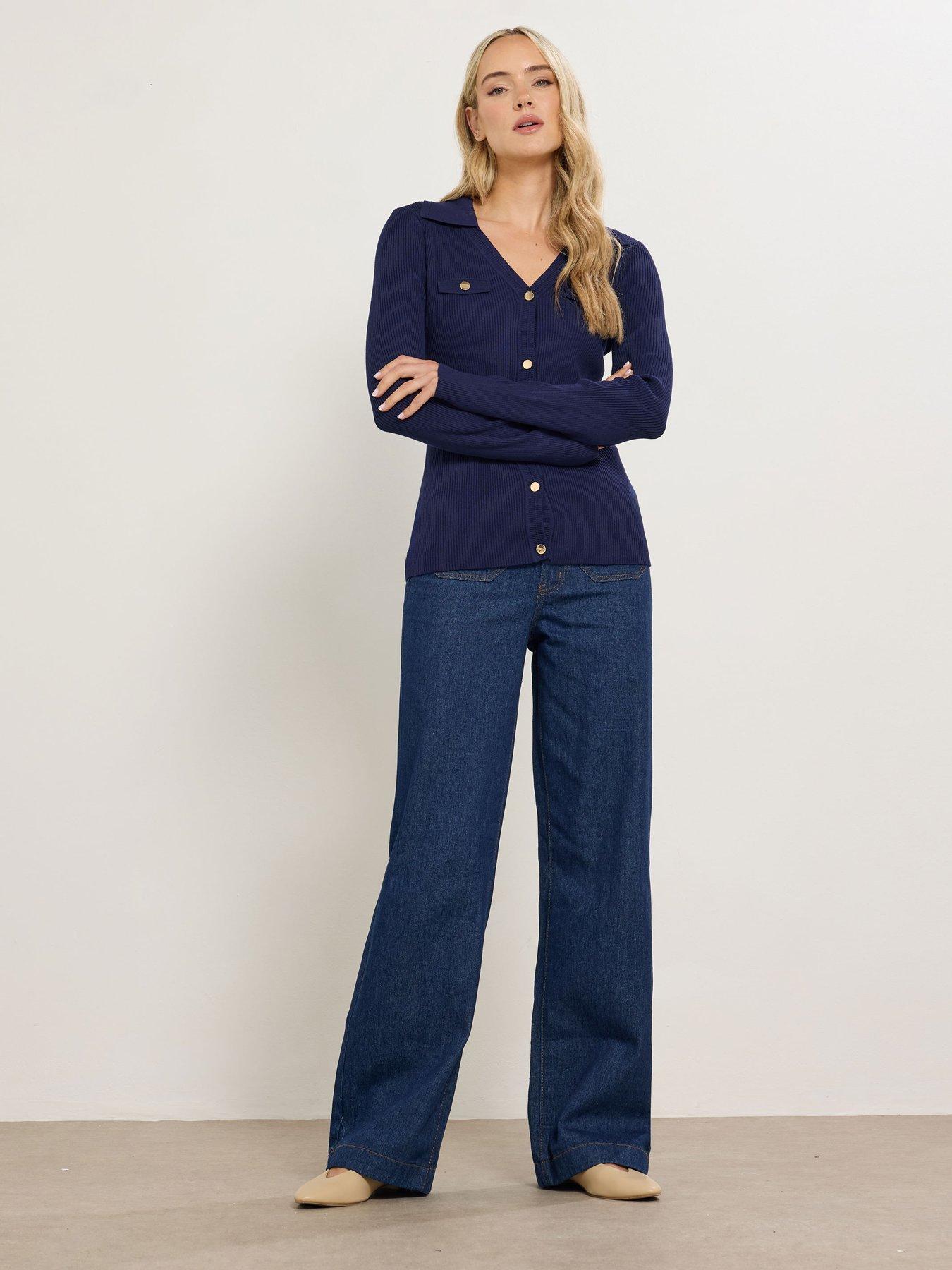 Image 3 of 4 of Long Tall Sally Button Detail Collar Rib Top - Blue