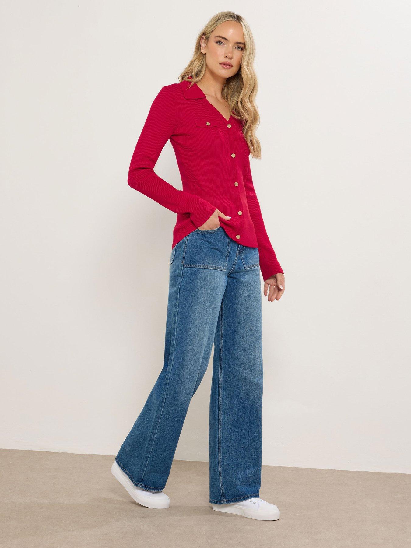 Image 3 of 4 of Long Tall Sally Button Detail Collar Rib Top - Red
