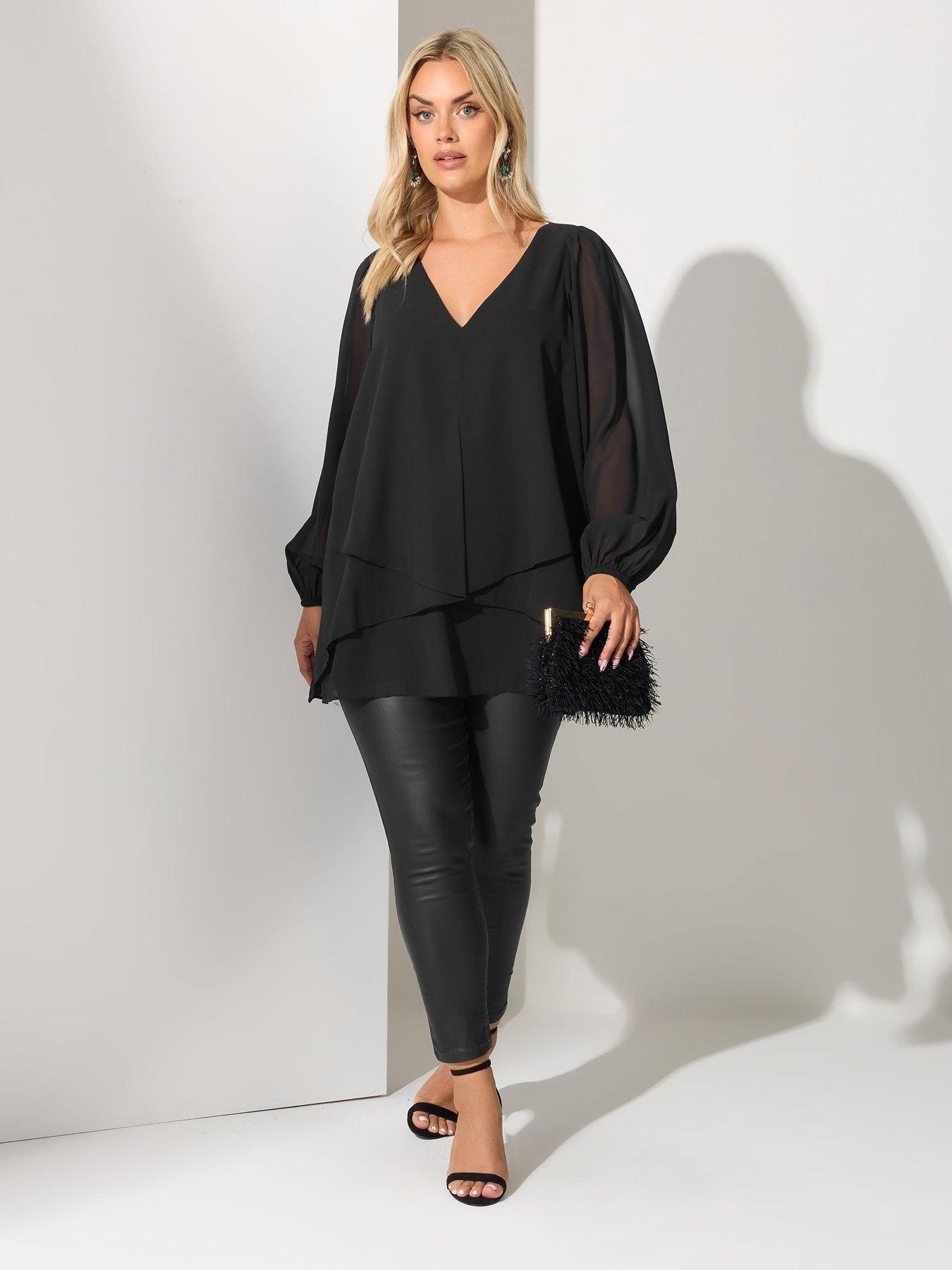 Image 3 of 4 of Yours Curve Long Sleeve Layered Blouse - Black