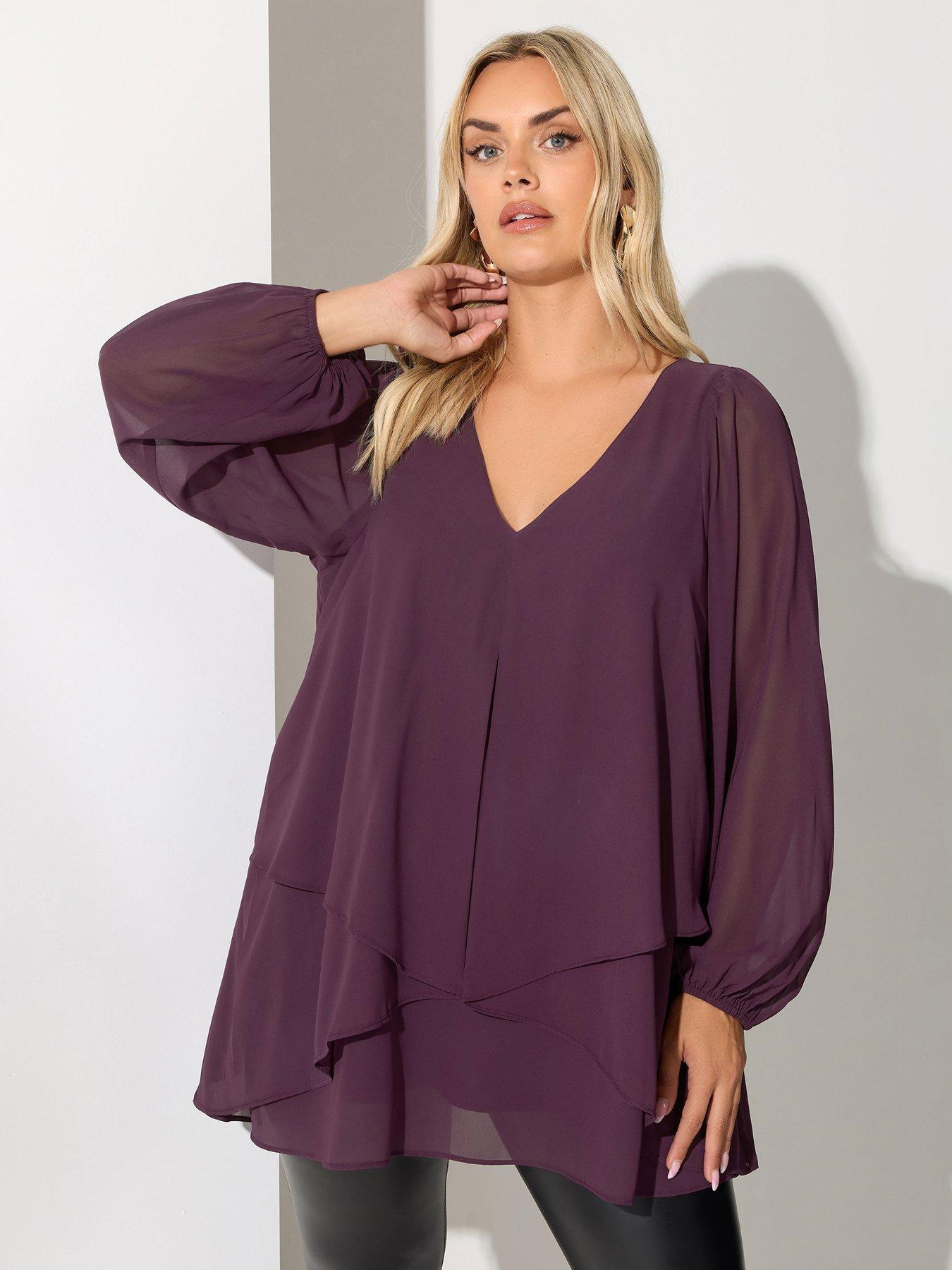 undefined Curve Long Sleeve Layered Blouse - Purple