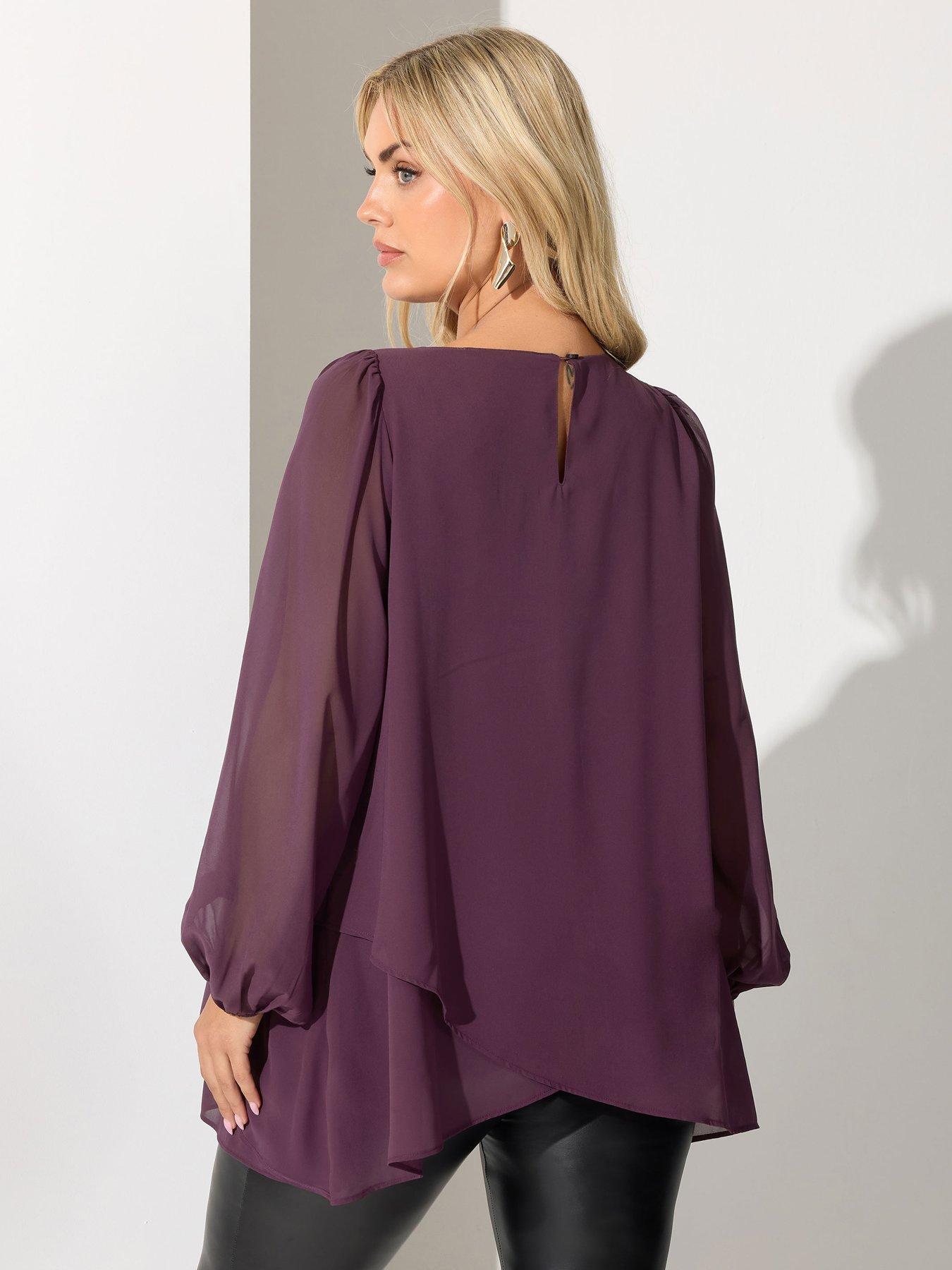Image 2 of 4 of Yours Curve Long Sleeve Layered Blouse - Purple