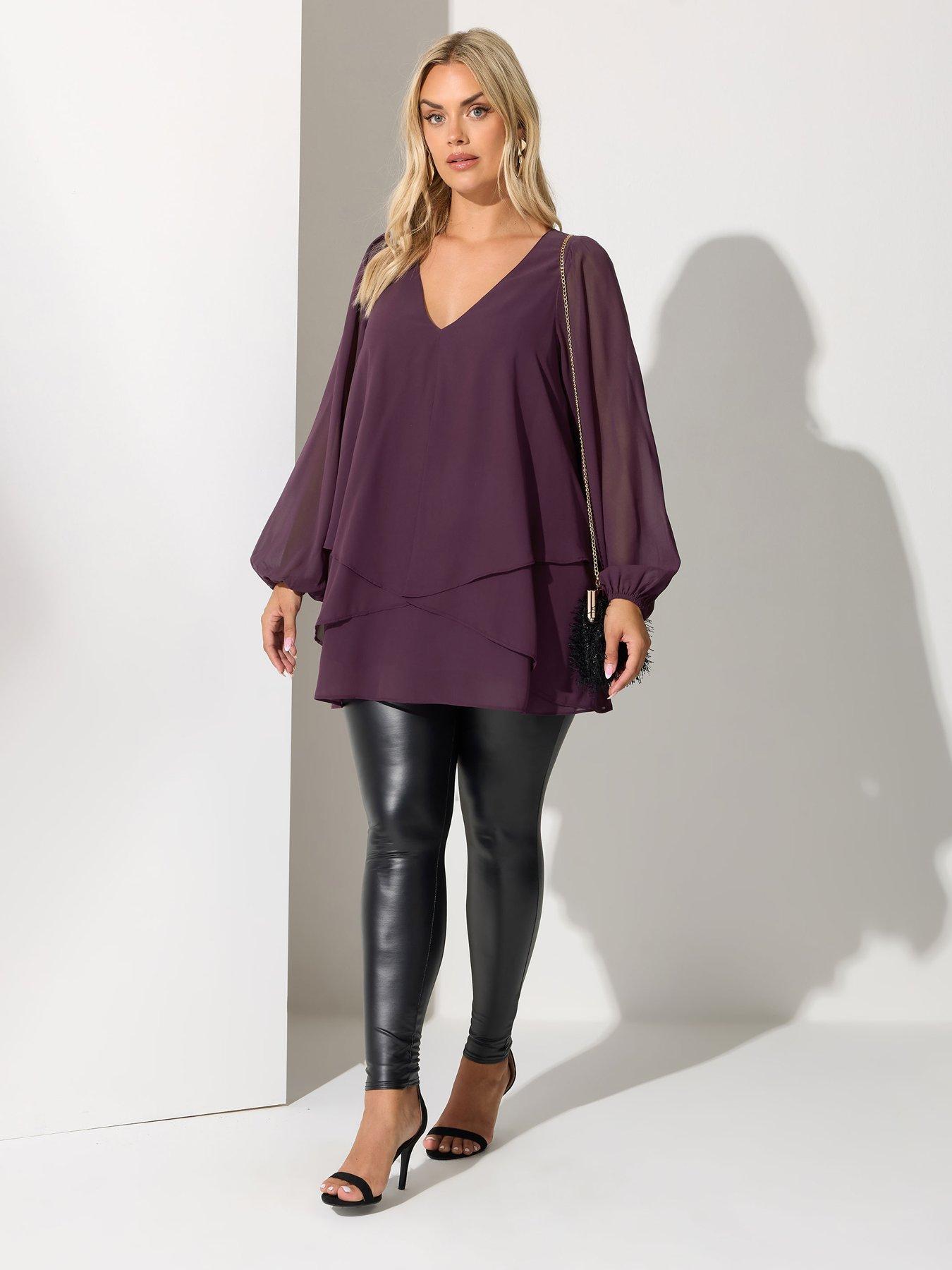 Image 3 of 4 of Yours Curve Long Sleeve Layered Blouse - Purple