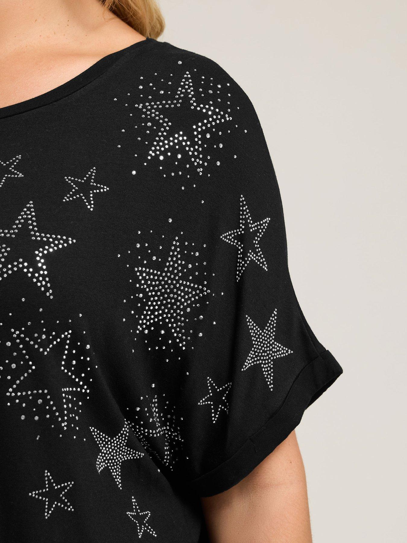 Image 4 of 4 of Yours Curve Hot Fix Grown On T-Shirt - Black