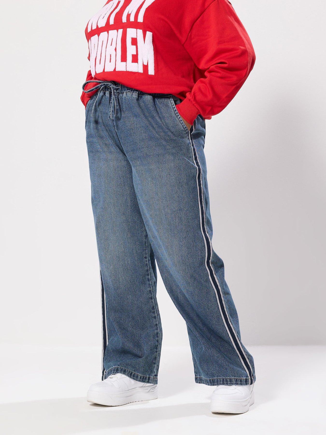 Yours Curve Side Stripe Wide Leg - Blue