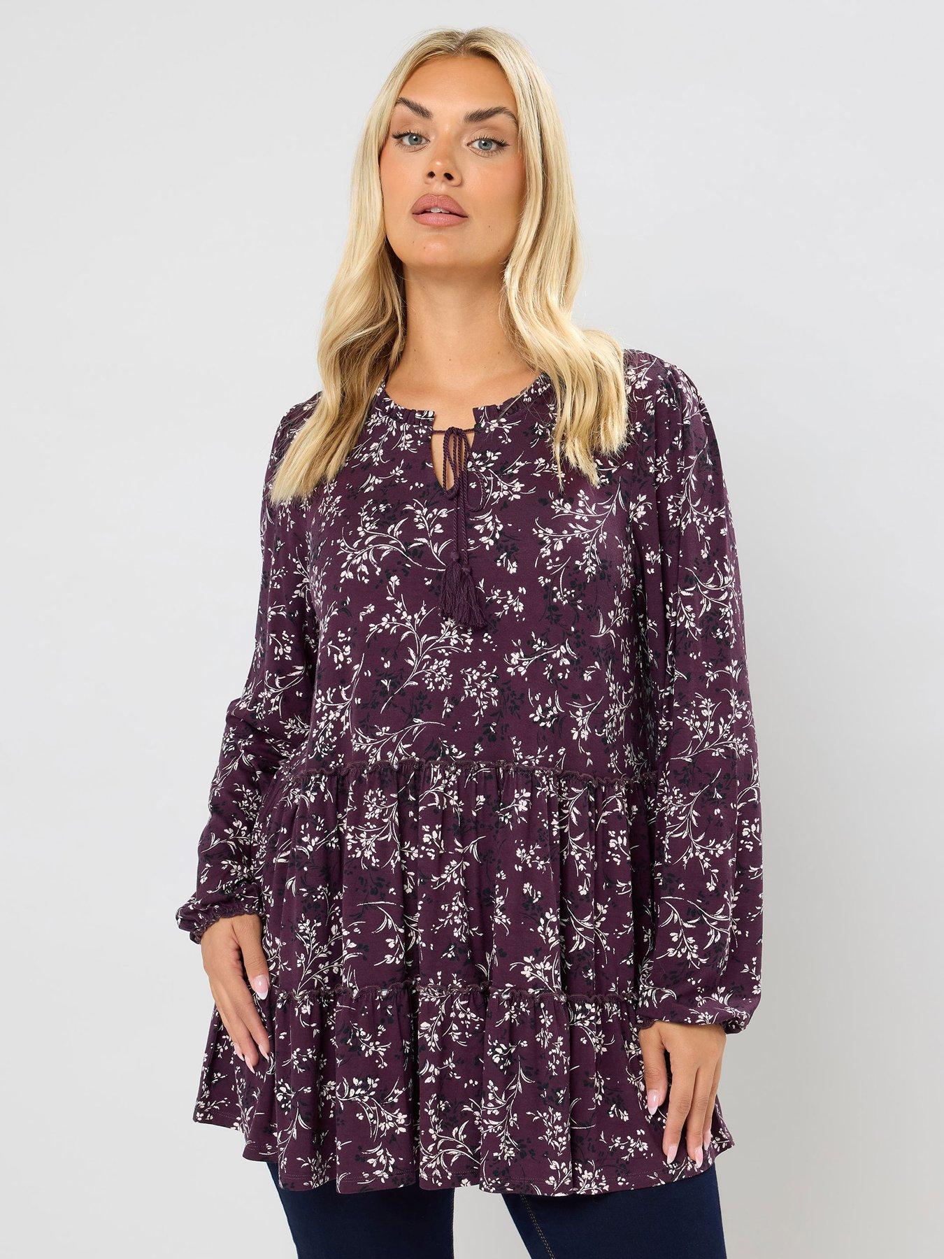 Image 1 of 4 of Yours Curve Tiered Blouse - Purple