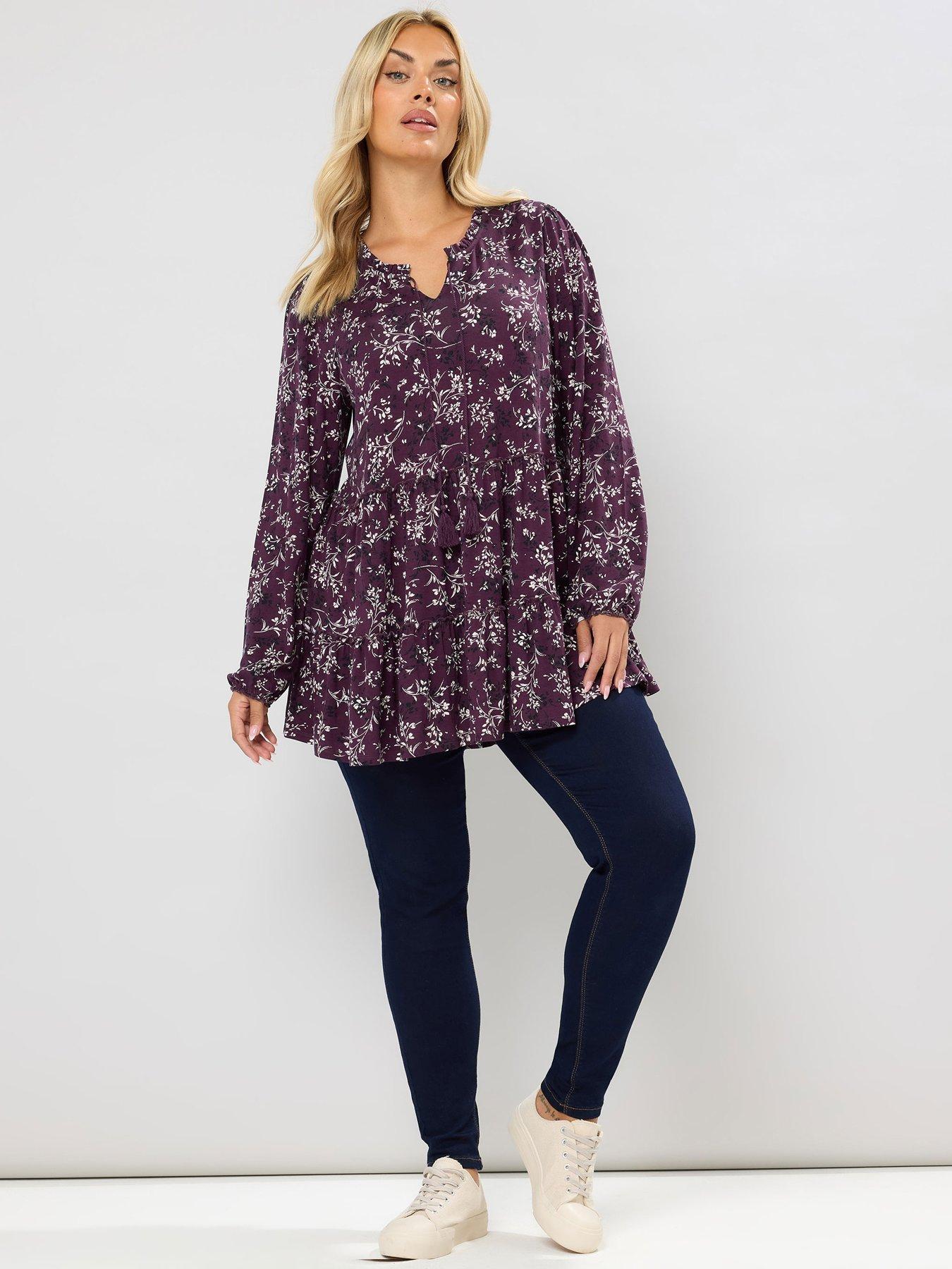 Image 3 of 4 of Yours Curve Tiered Blouse - Purple