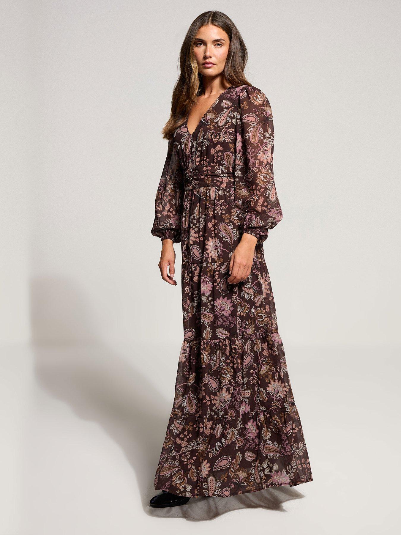 Long Tall Sally Paisley Georgette Maxi Dress - Brown