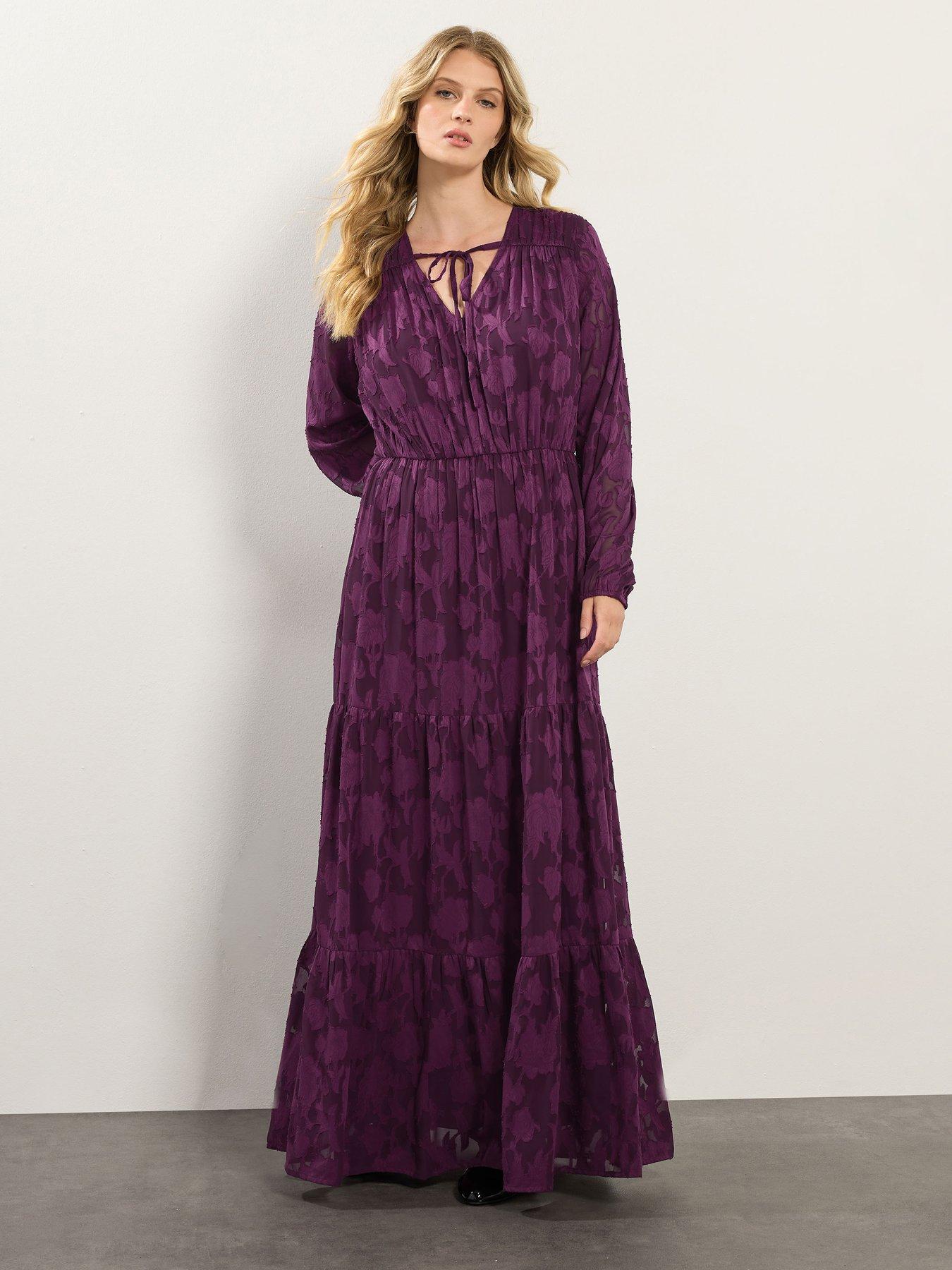 undefined Jacquard Boho Maxi Dress - Purple