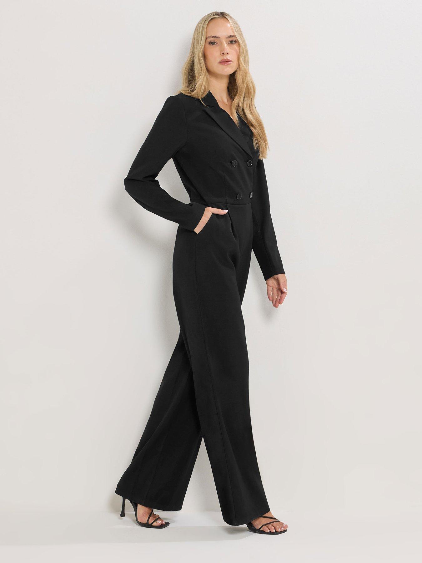 Image 3 of 4 of Long Tall Sally Long Sleeve Collar Jumpsuit- Black