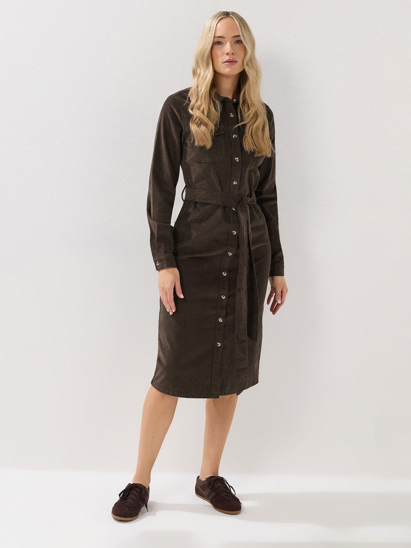 undefined Cord Shirt Dress - Brown