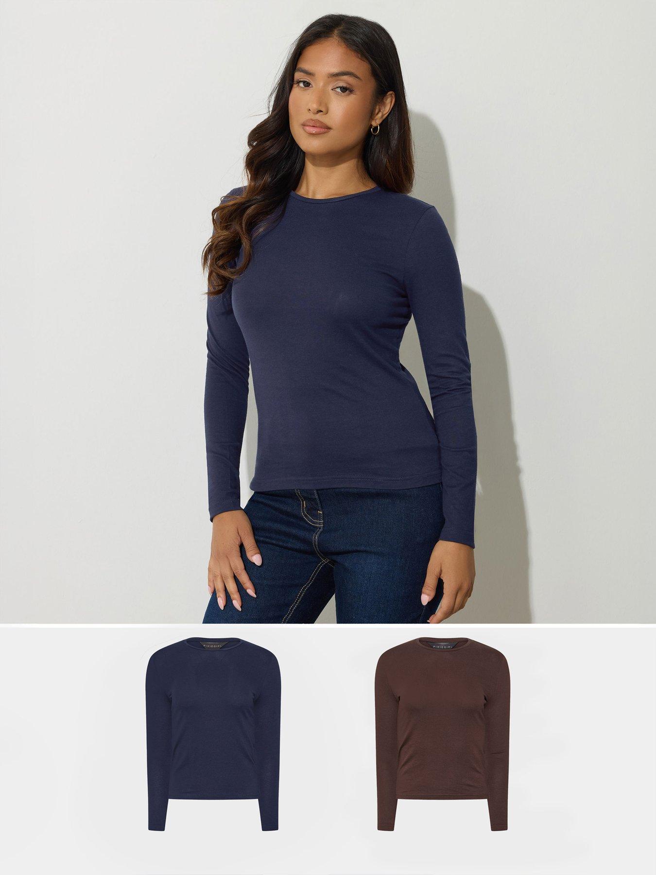 pixiegirl-petite-2-pack-long-sleeve-t-shirt-brownnavy