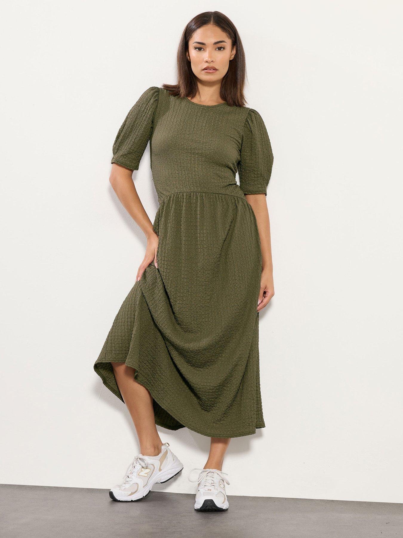 undefined Petite Textured Midi Dress - Green