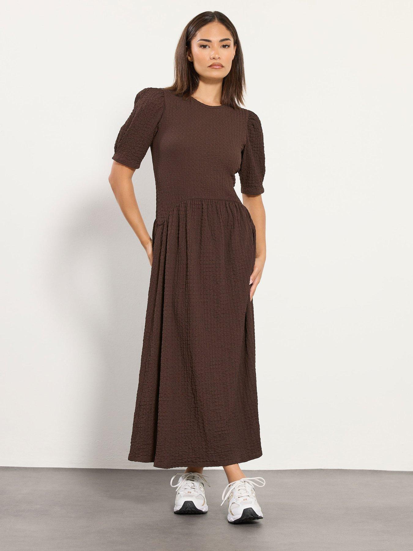 undefined Petite Textured Midi Dress - Brown