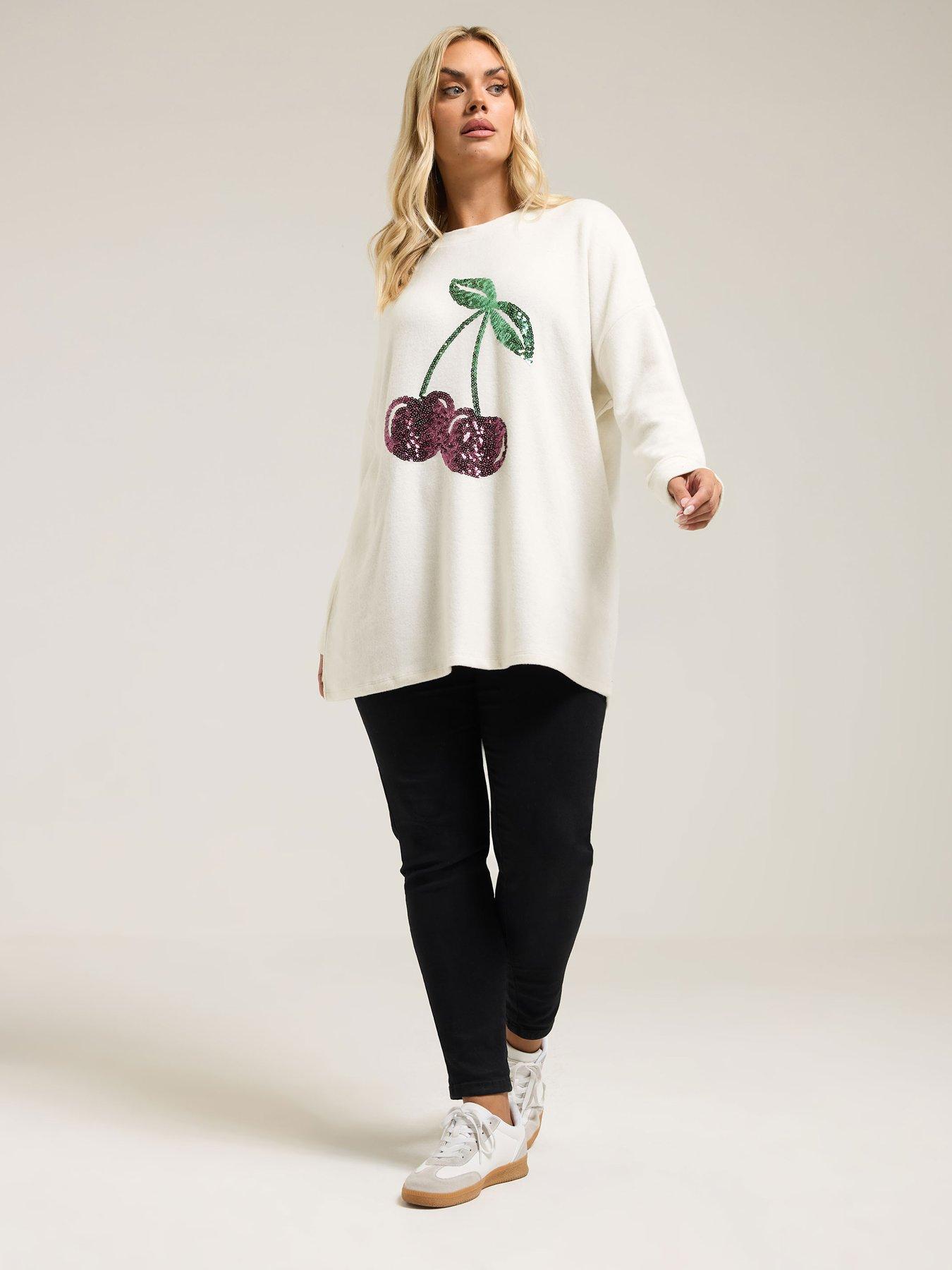 Image 3 of 4 of Yours Curve Cherry Jumper - Ivory