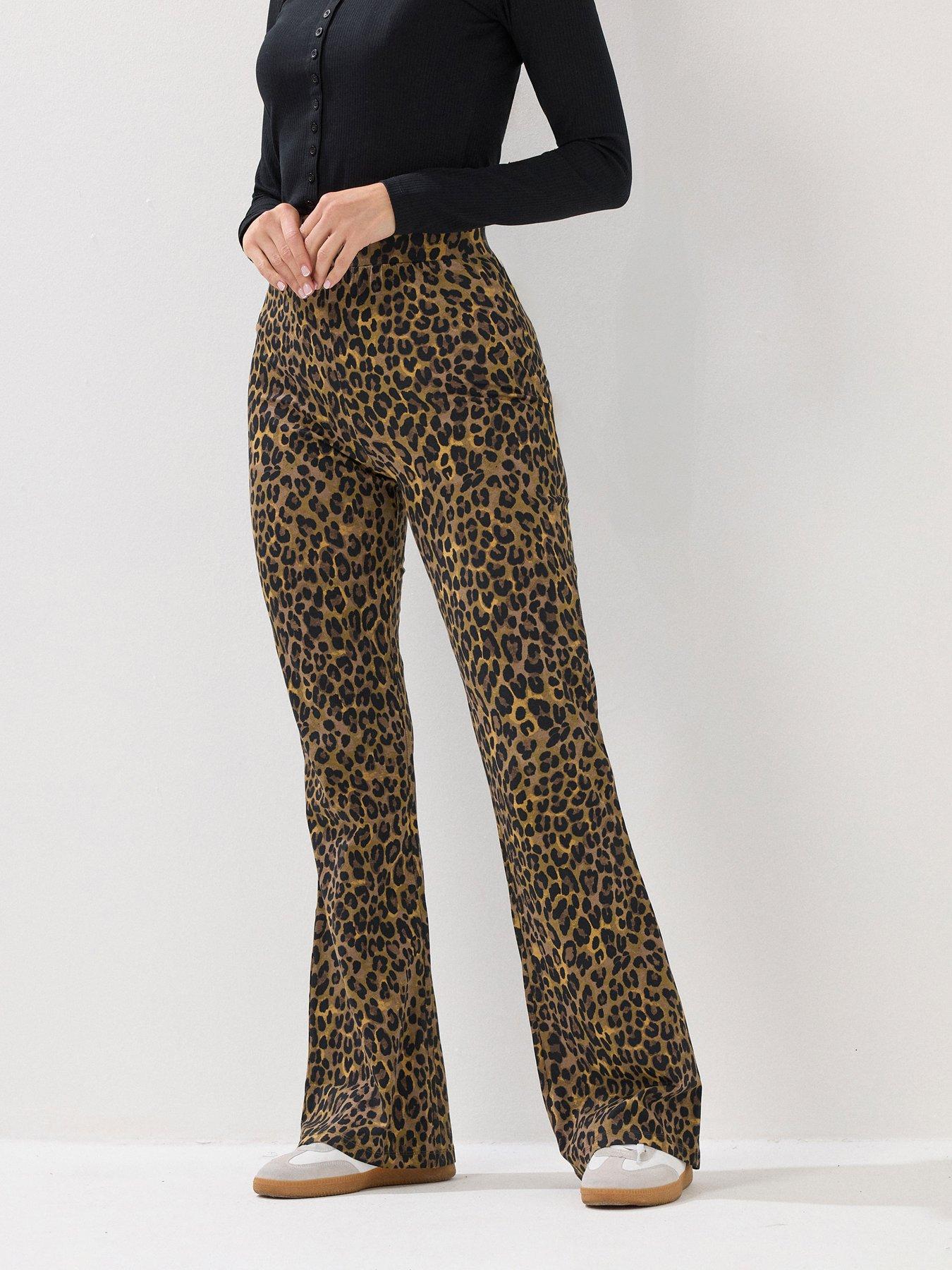 undefined Leopard Flared Leggings 34" - Black