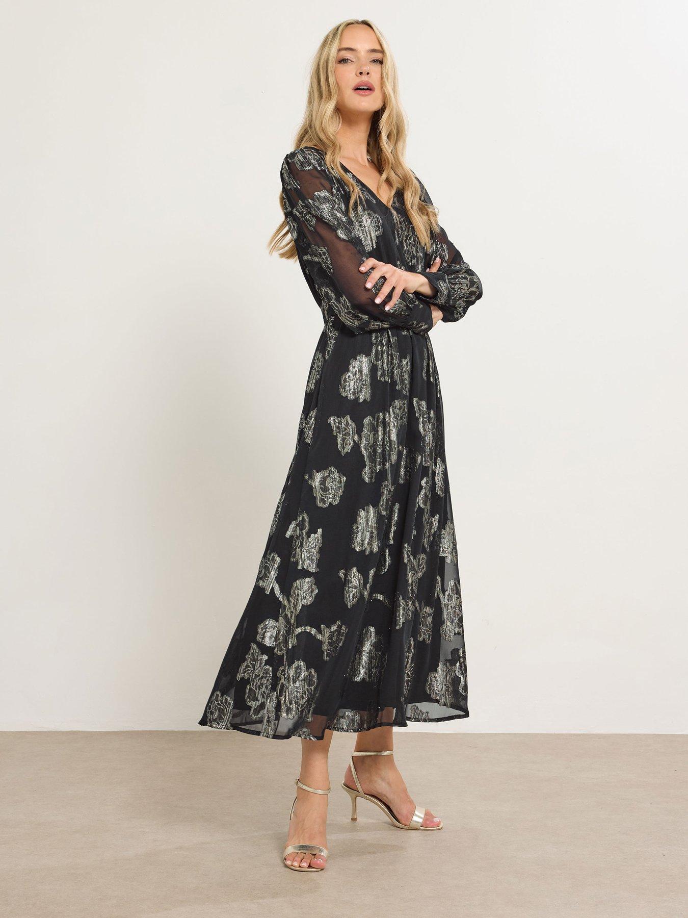 Image 1 of 4 of Long Tall Sally Jacquard Midaxi Dress - Black