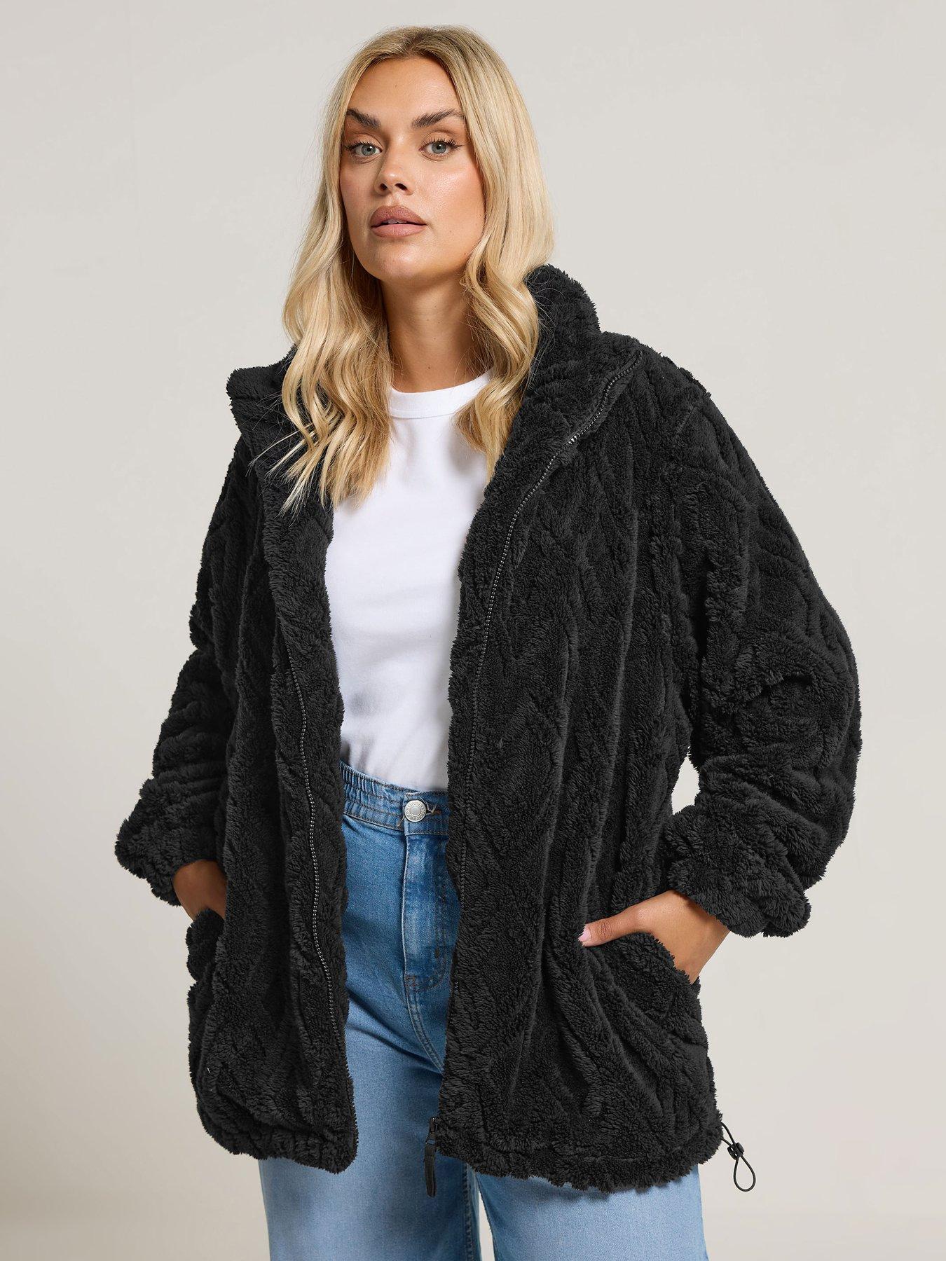 Image 1 of 4 of Yours Curve Texture Zip Through&nbsp;Fleece - Black