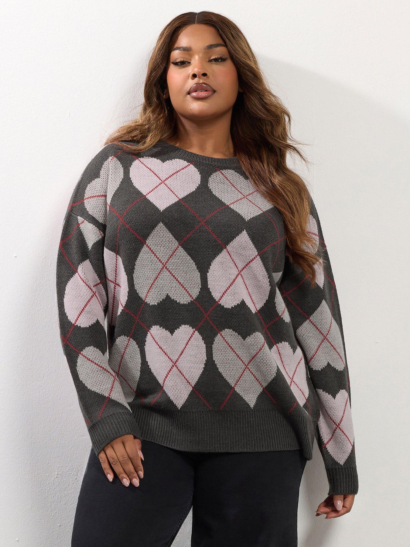 undefined Curve Argyle Heart Jumper - Grey